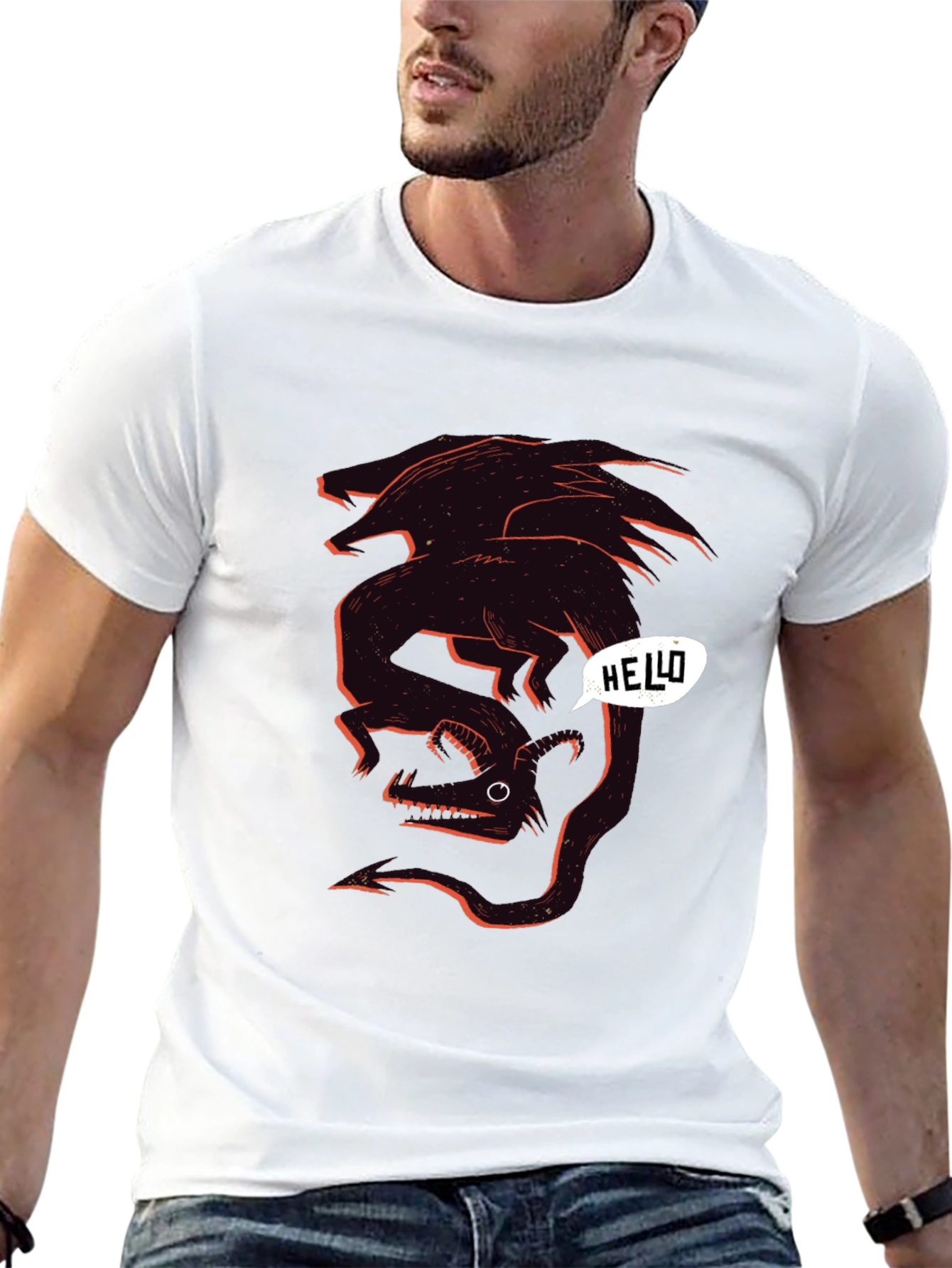 Graphic Black Tee - Dragon Hello