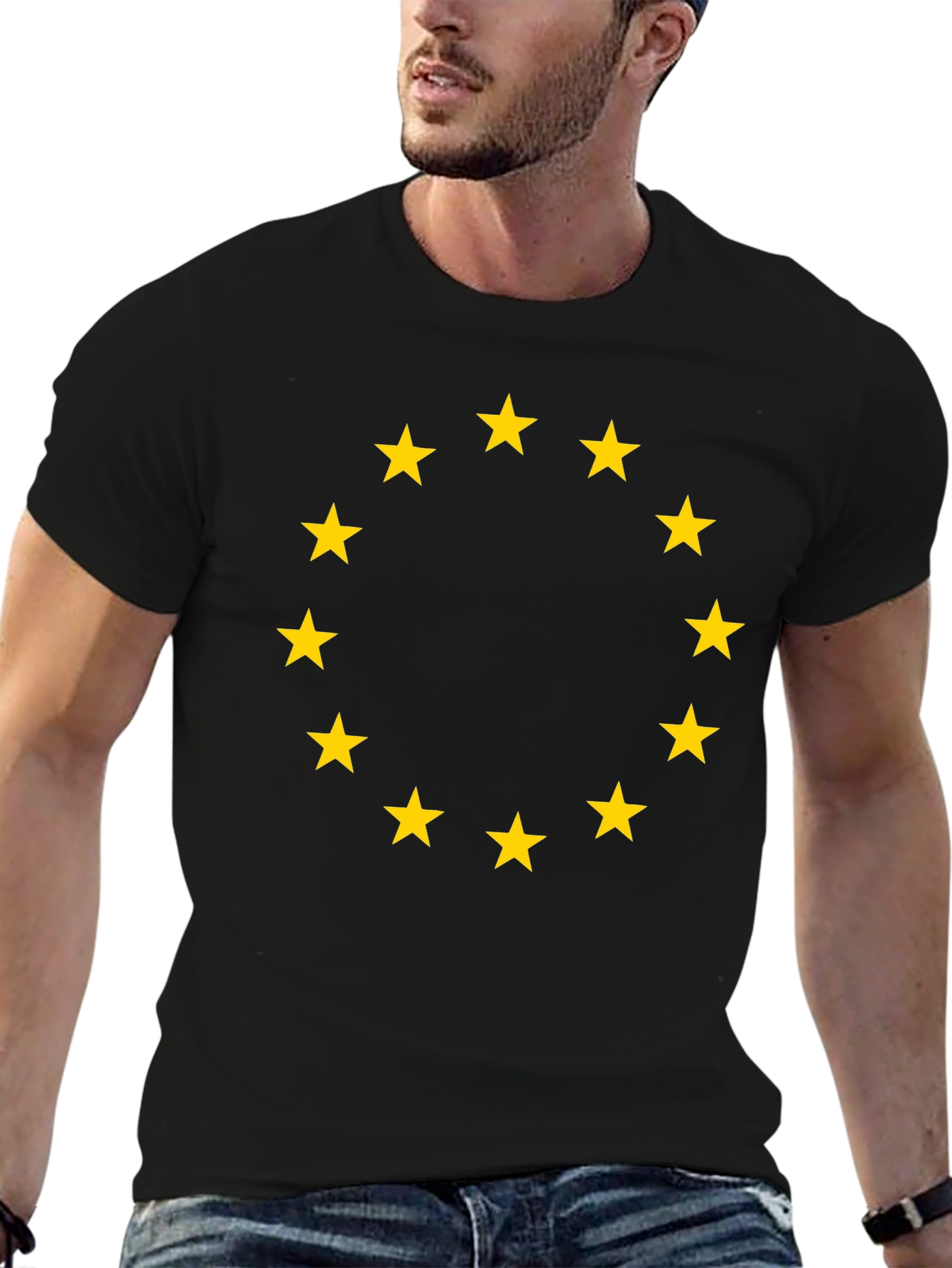 EU Stars T-Shirt - Black Cotton Tee