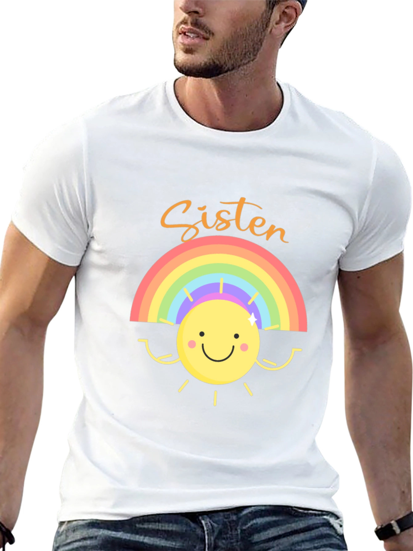 Sister Rainbow Graphic T-Shirt - Cute Family Tee