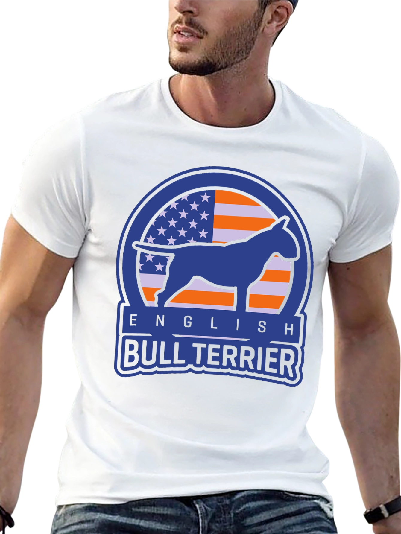 English Bull Terrier USA Flag Graphic T-Shirt