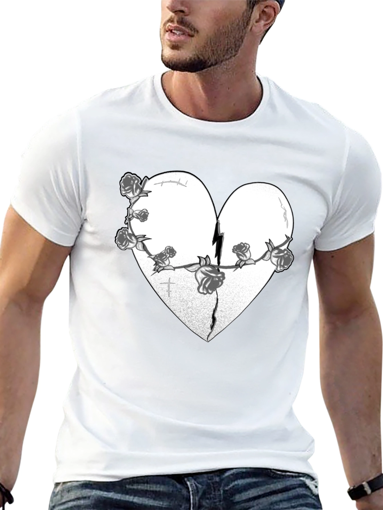 Broken Heart Roses Graphic Tee - Black