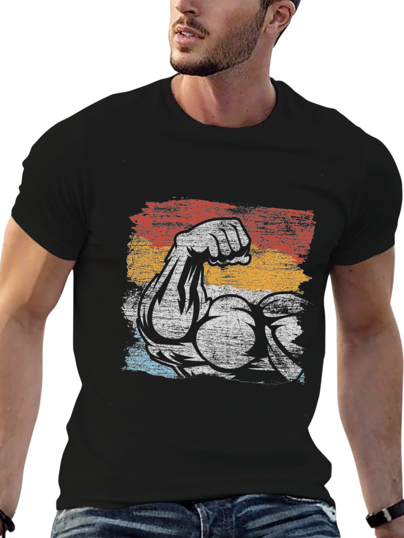 Retro Muscle Arm Graphic T-Shirt - Bodybuilding Gym Tee