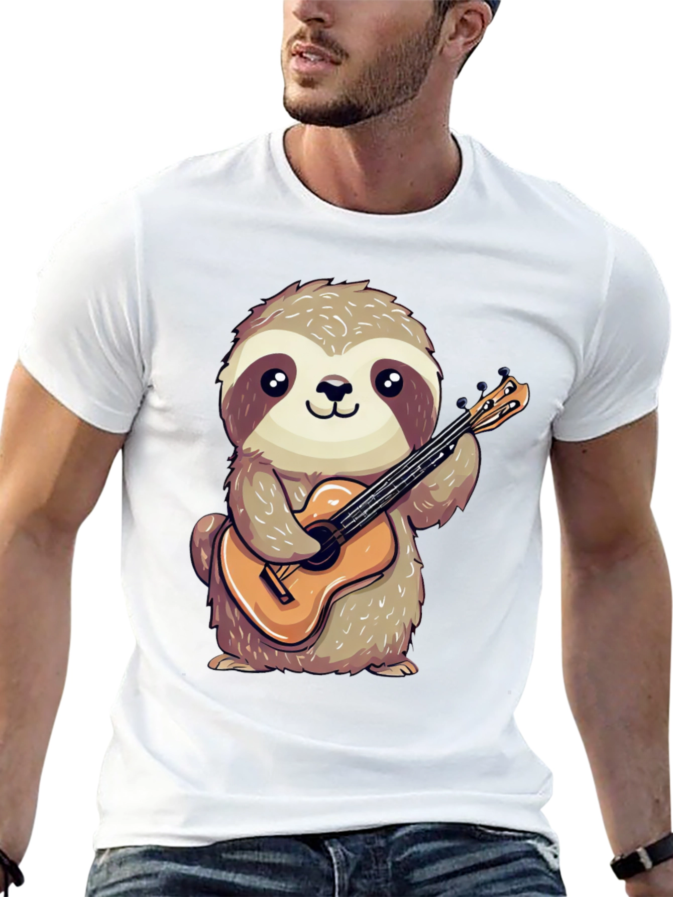 Sloth Guitarist Graphic Tee - Cute & Playful Design