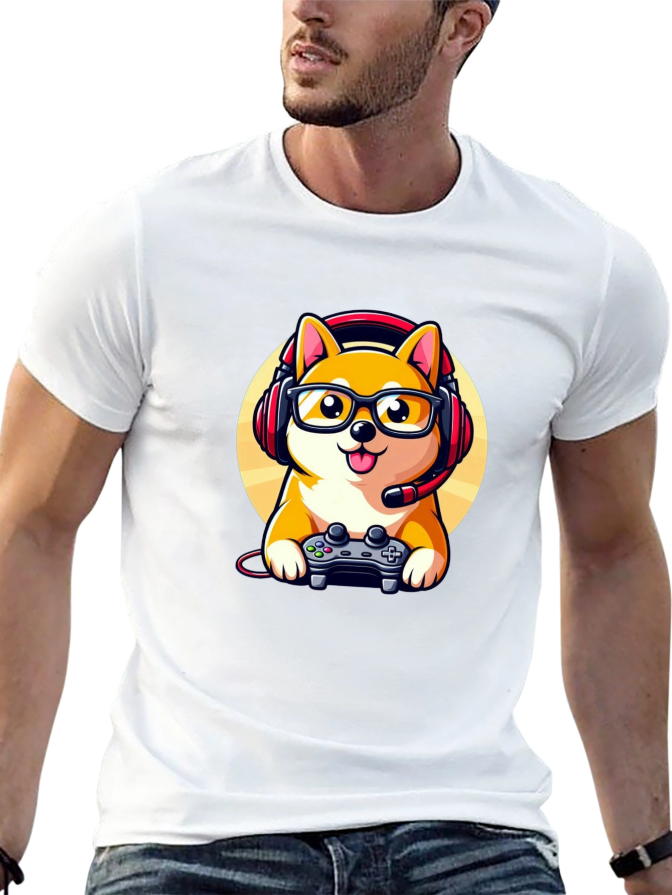 Gamer Dog T-Shirt: Shiba Inu with Headset