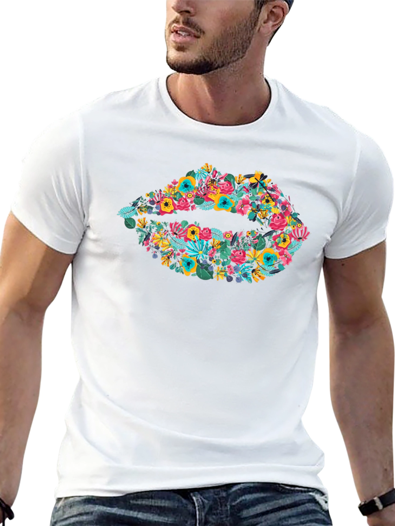 Floral Lips Graphic Black T-Shirt
