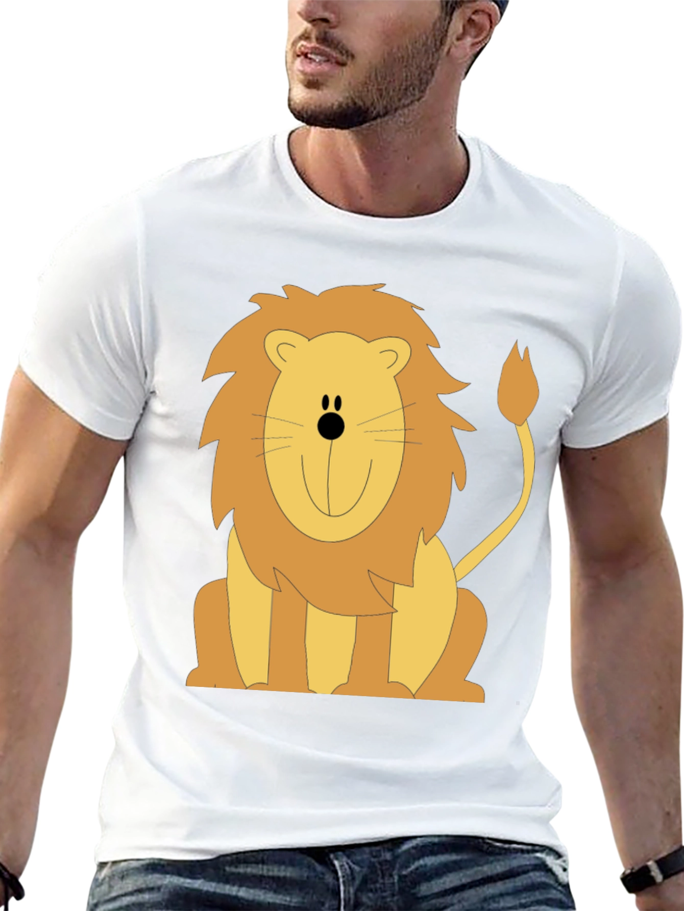 Cartoon Lion Graphic T-Shirt - Black Cotton Tee
