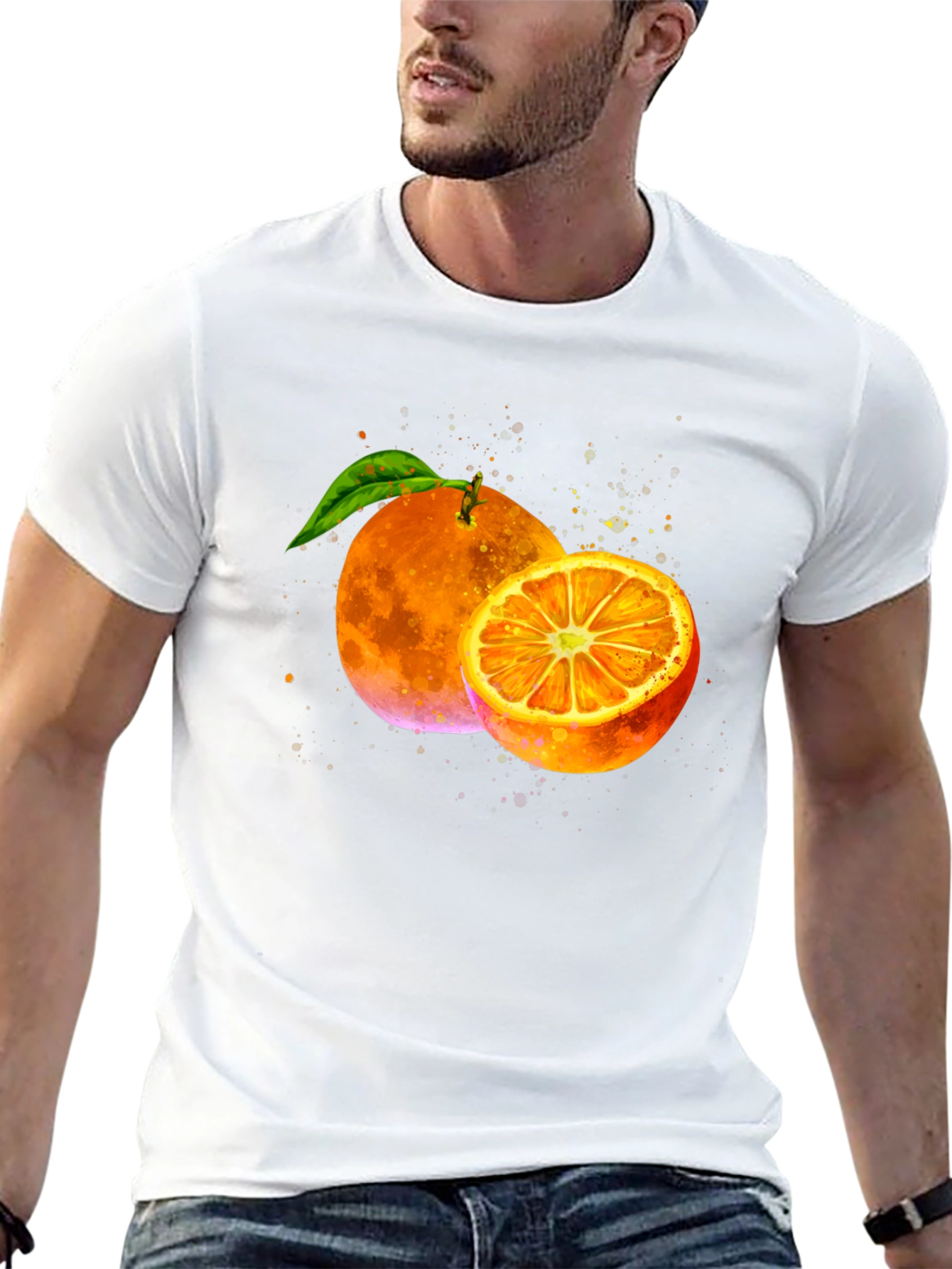 Orange Graphic Print Black T-Shirt