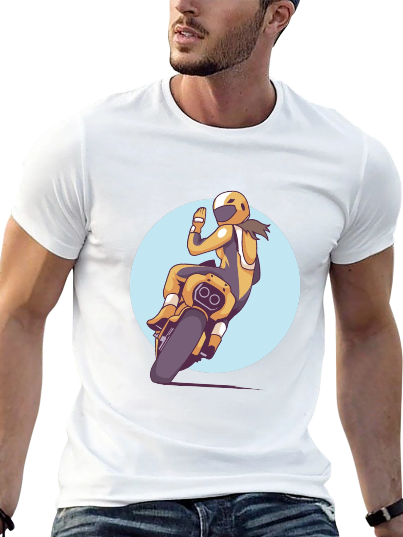 Motorcycle Rider Graphic Tee - Black Casual T-Shirt