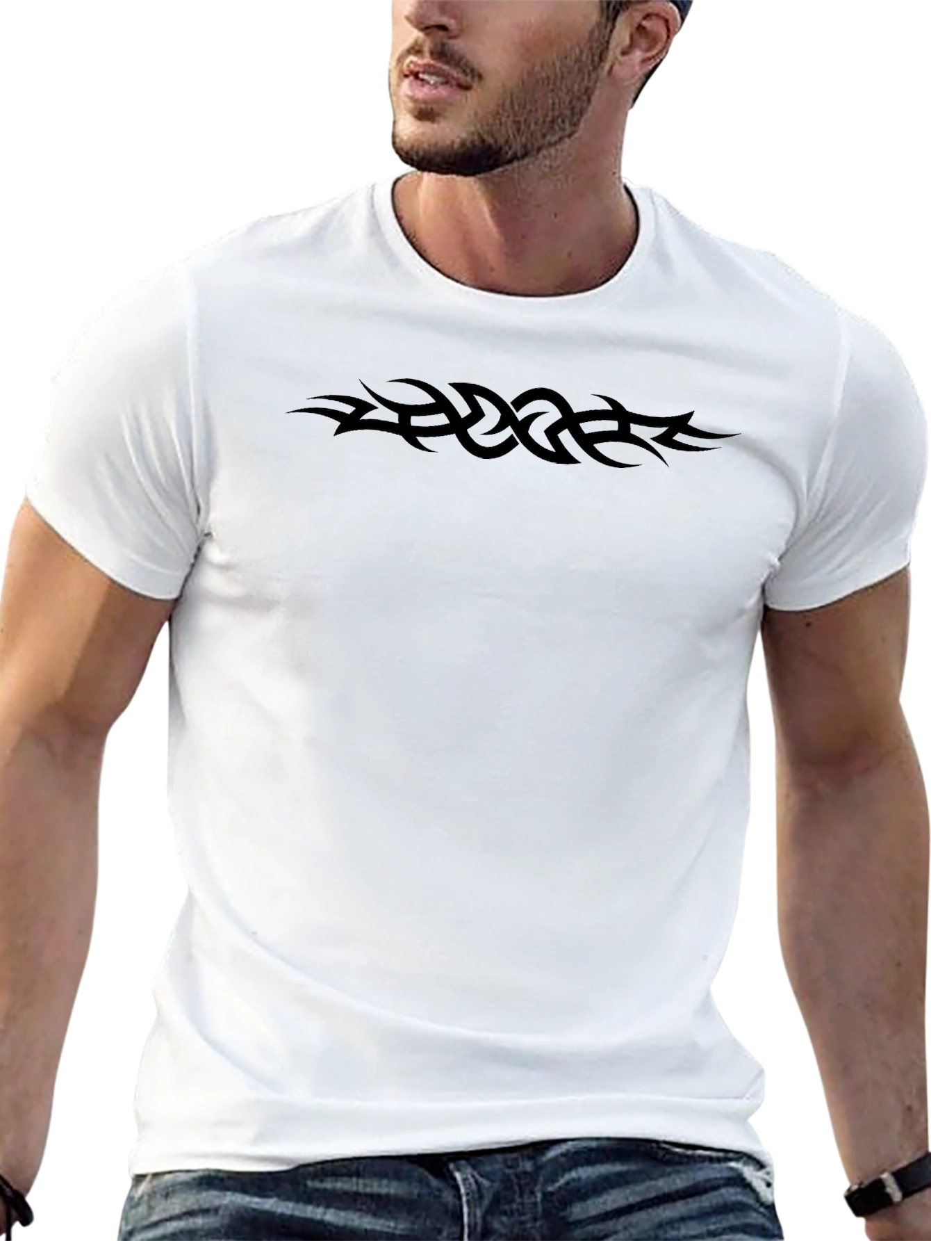 Tribal Tattoo T-Shirt - Black Crew Neck