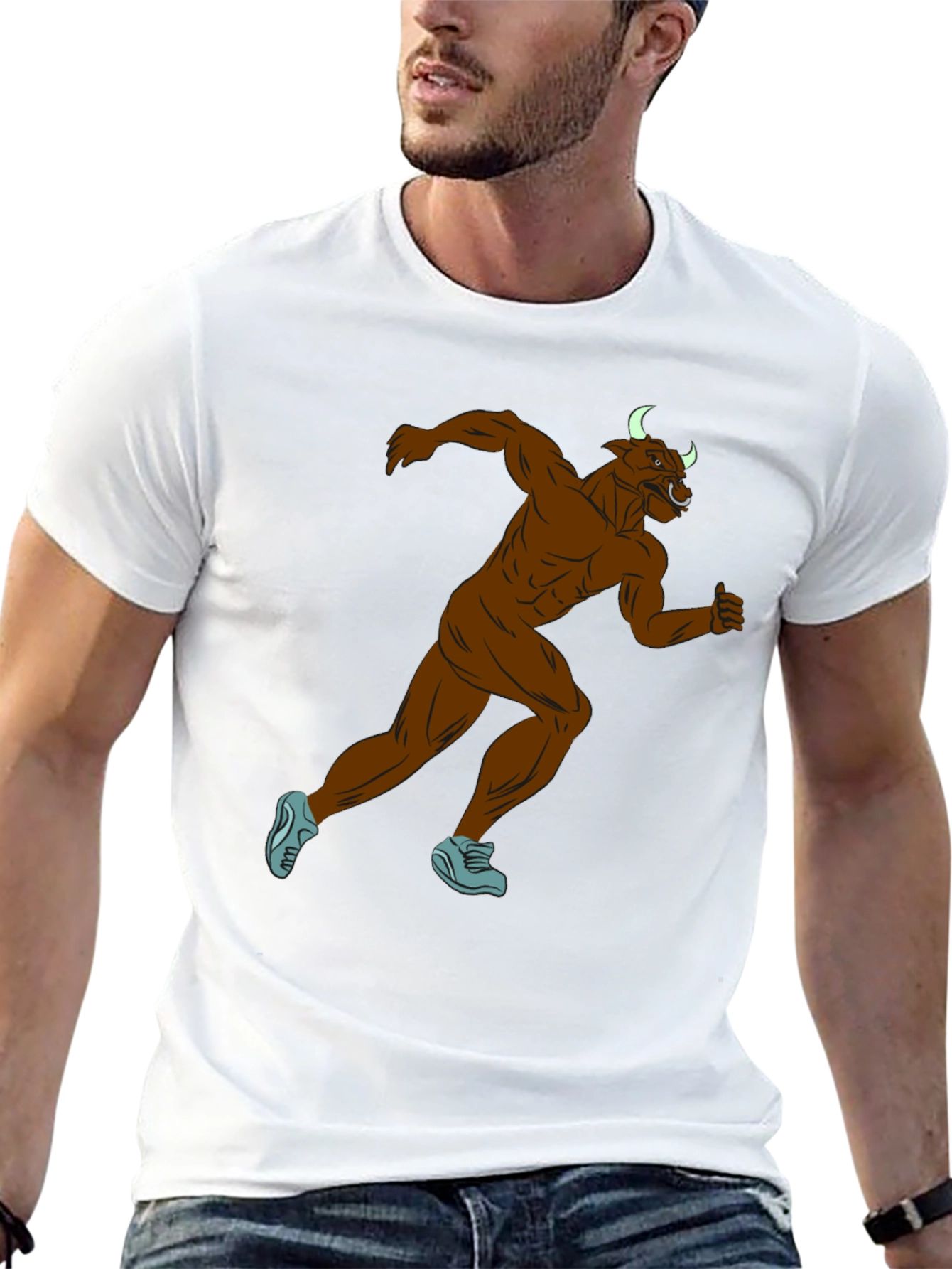 Running Minotaur Graphic Tee - Black Cotton Blend Shirt