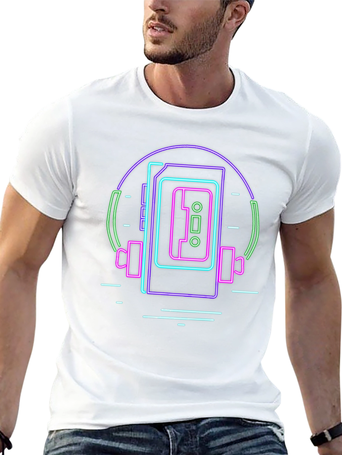 Retro Neon Cassette Player Graphic Tee