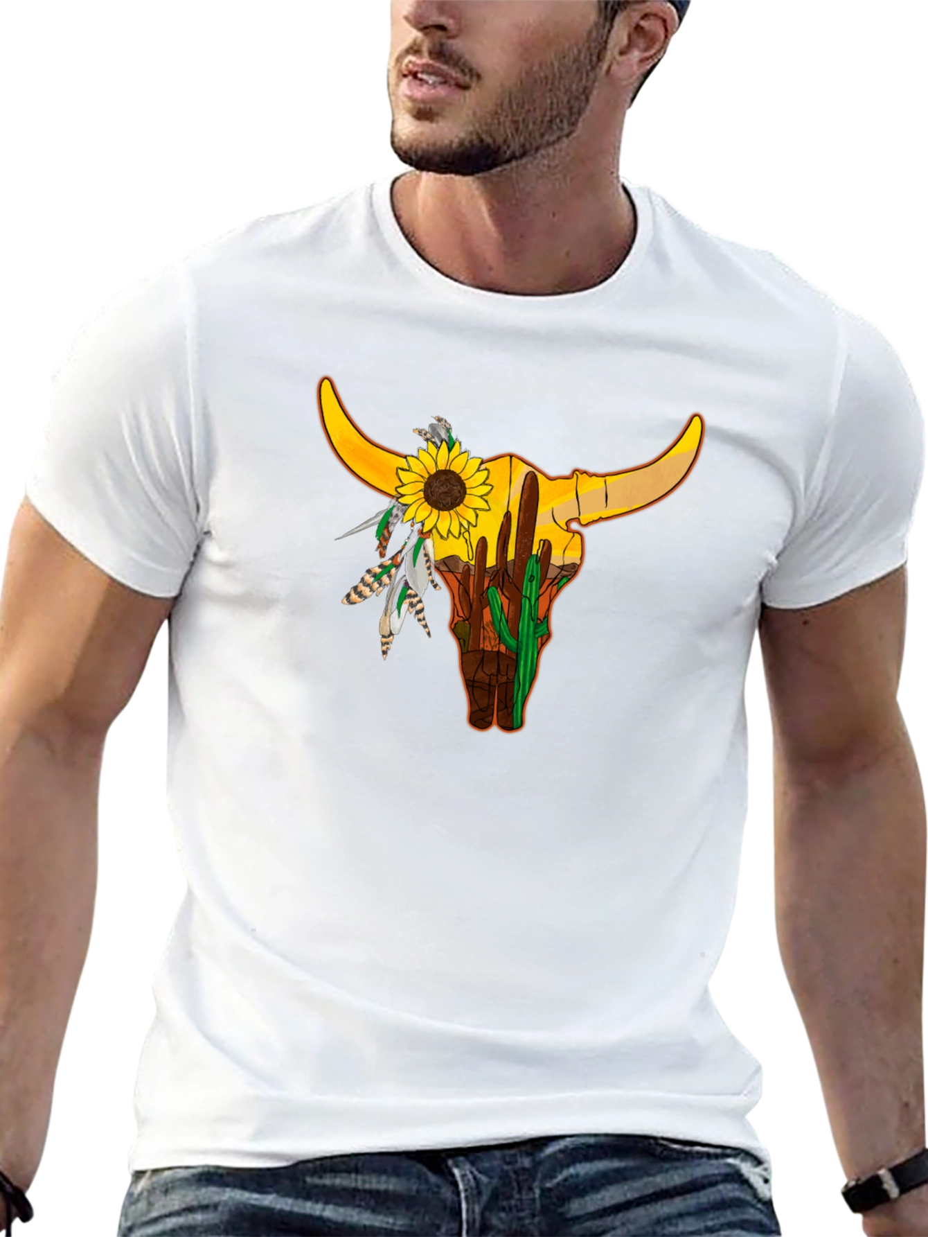 Bull Skull Sunflower Graphic Tee