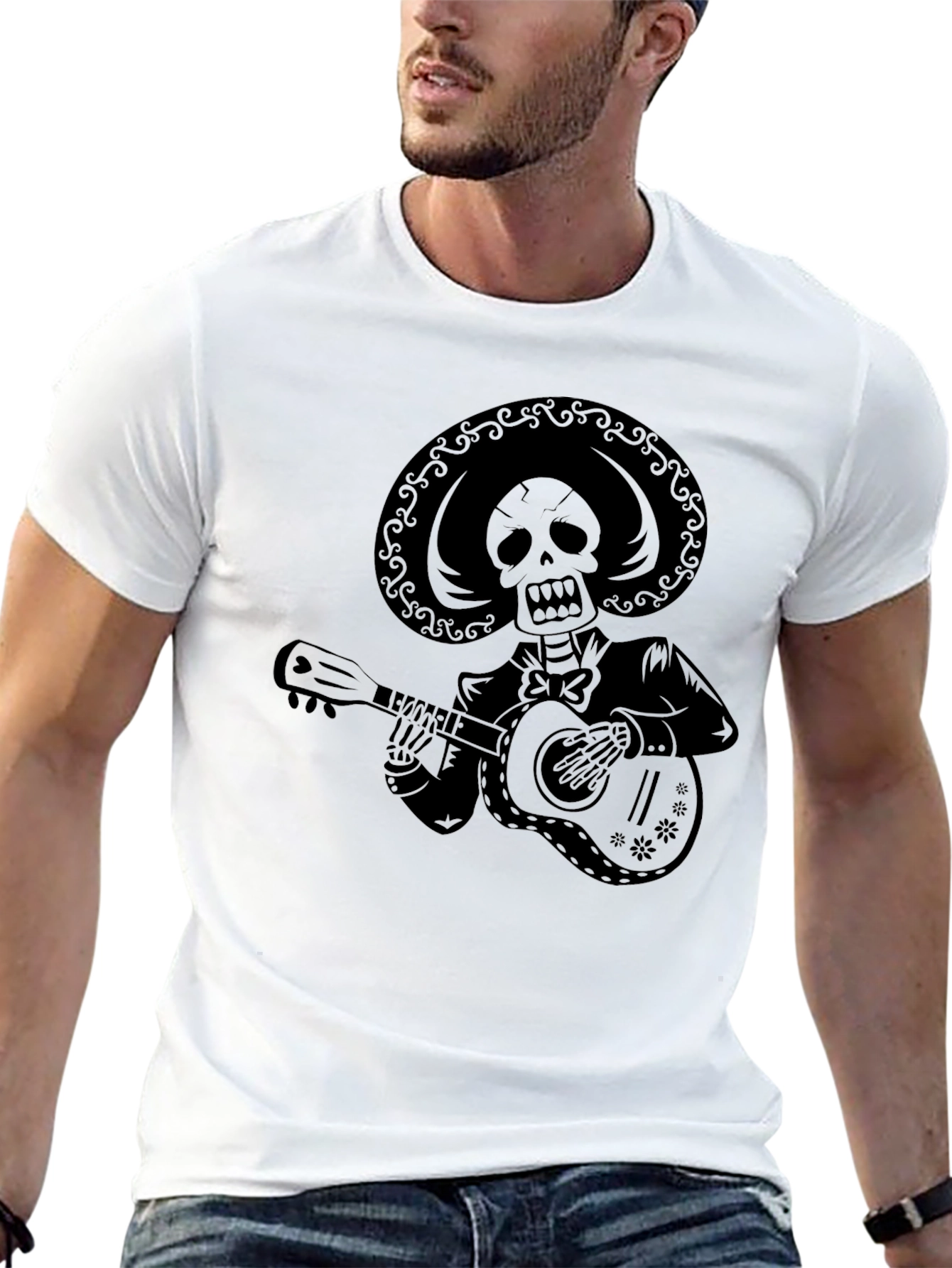 Skeleton Mariachi Guitarist Graphic T-Shirt