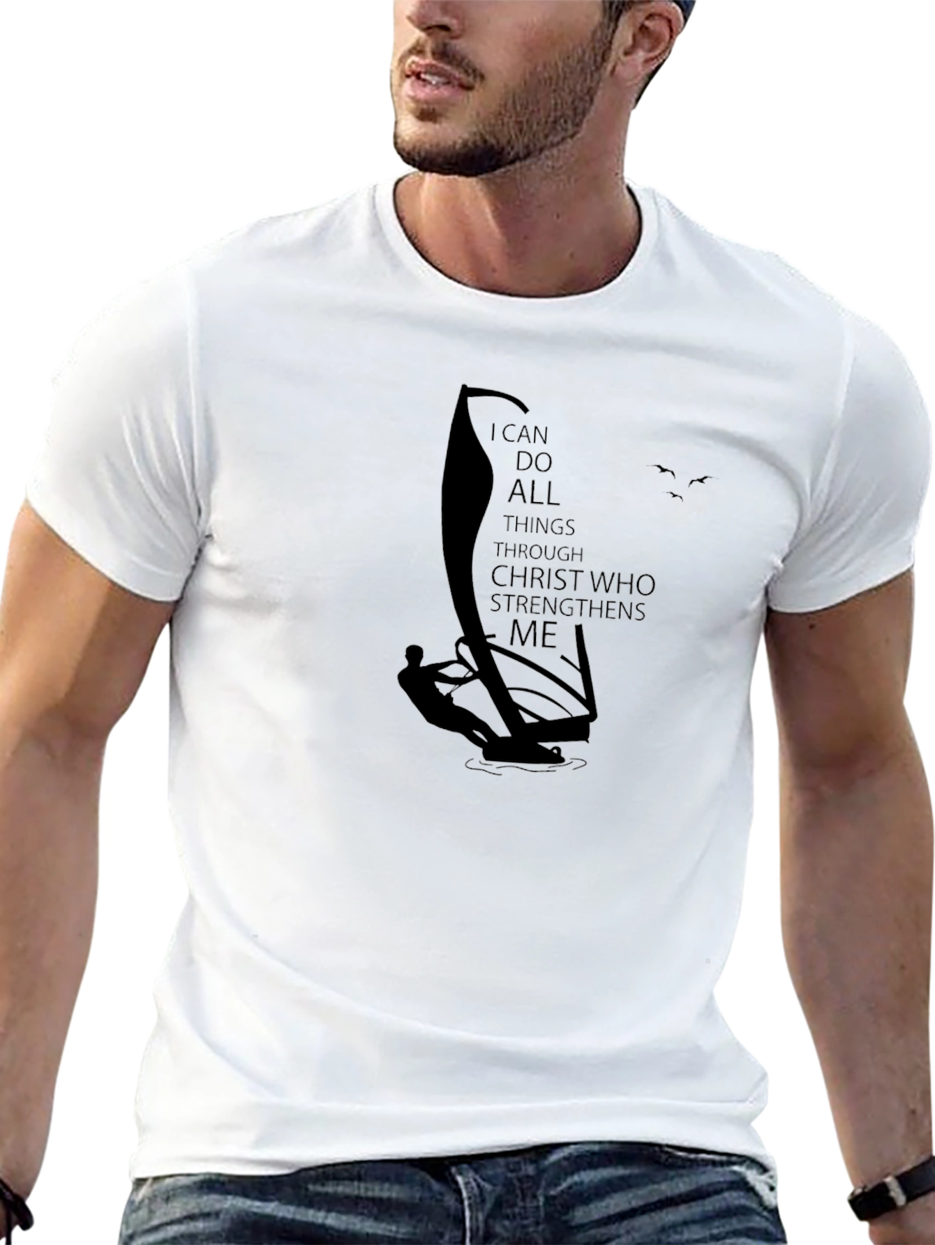 Christian Windsurfing T-Shirt - Philippians 4:13