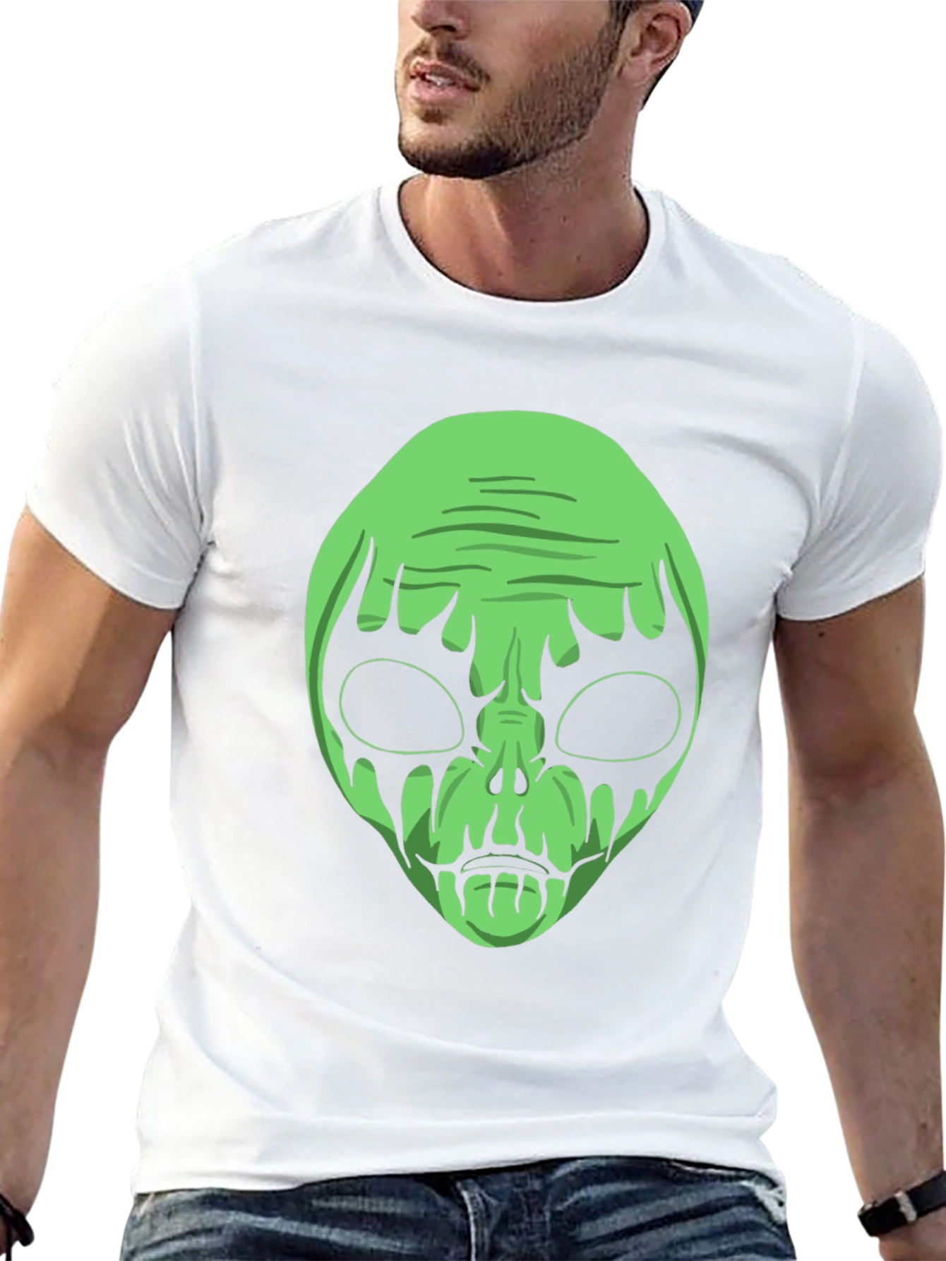 Green Alien Graphic Black T-Shirt