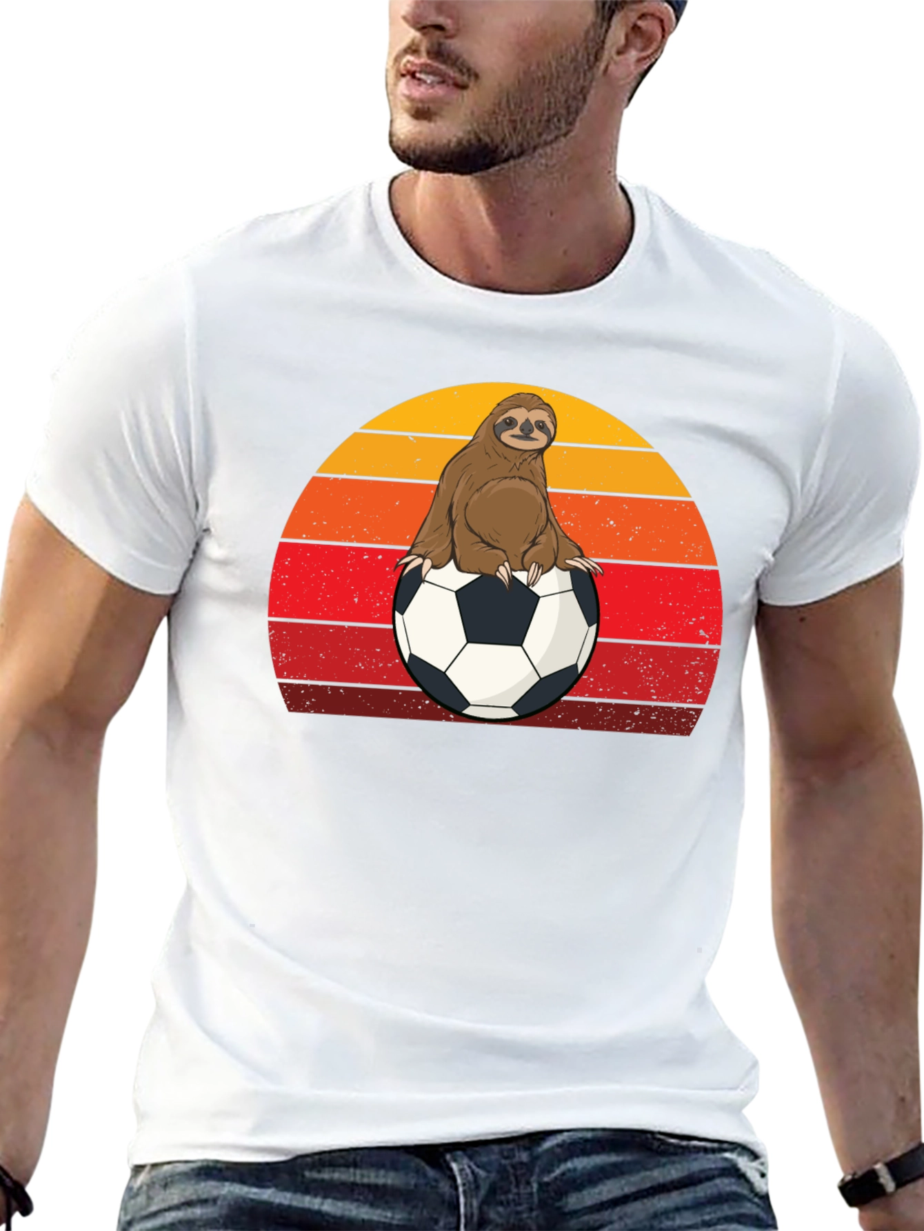 Sloth Soccer T-Shirt Retro Sunset Animal Tee