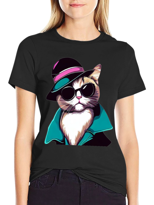 Cool Cat T-Shirt: Stylish Feline in Hat & Shades