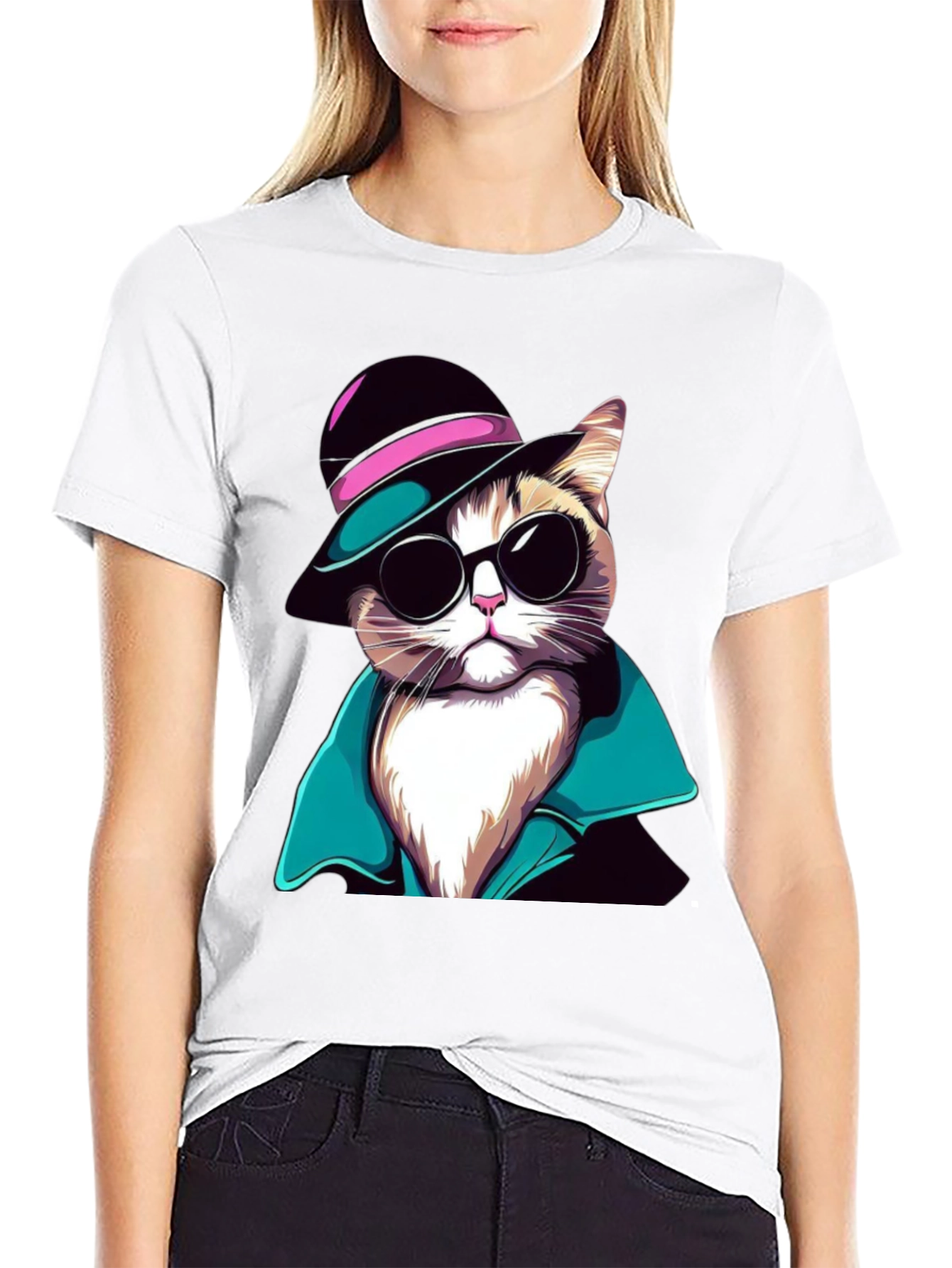 Cool Cat T-Shirt: Stylish Feline in Hat & Shades
