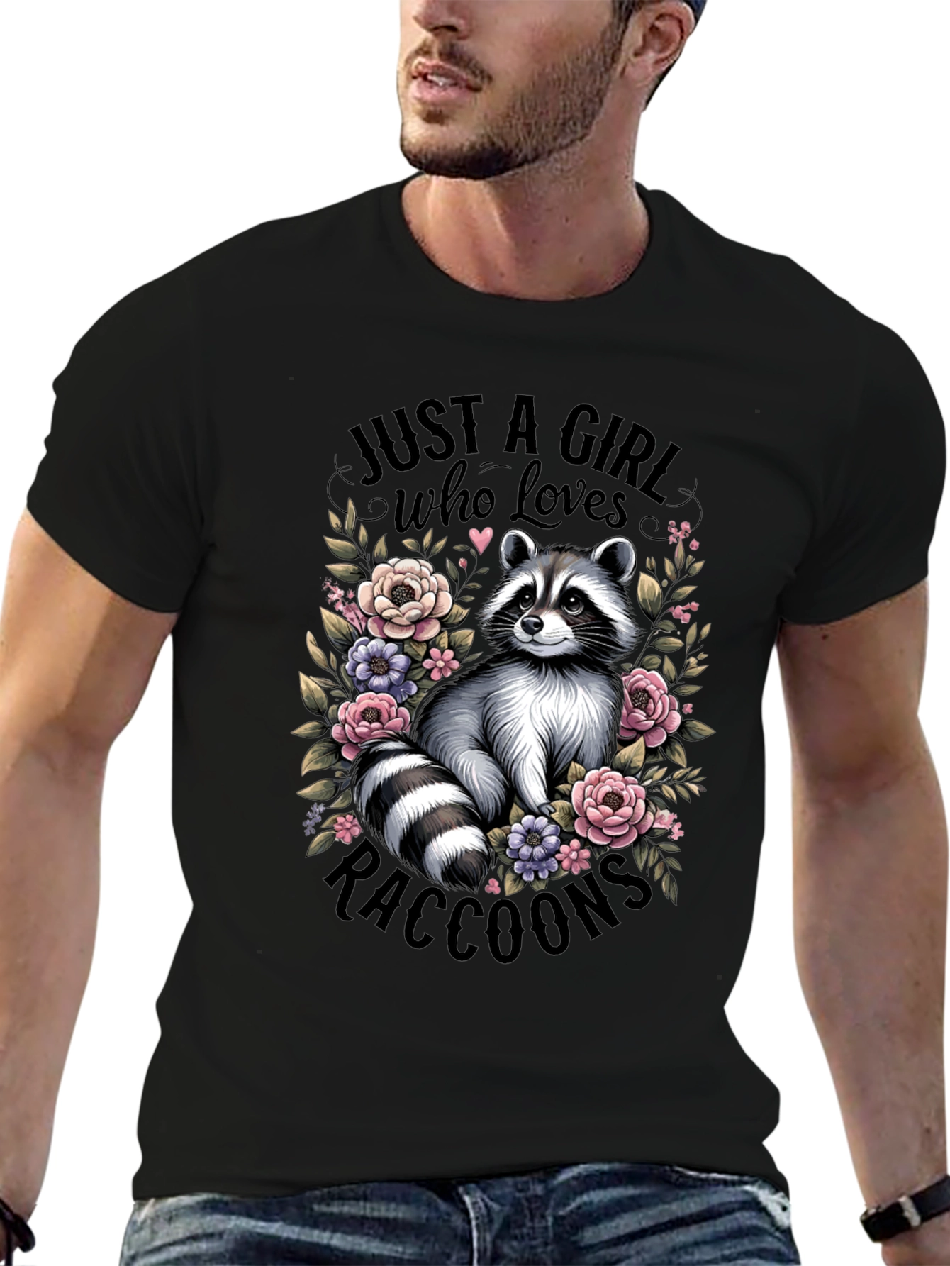 Just A Girl Who Loves Raccoons Black T-Shirt