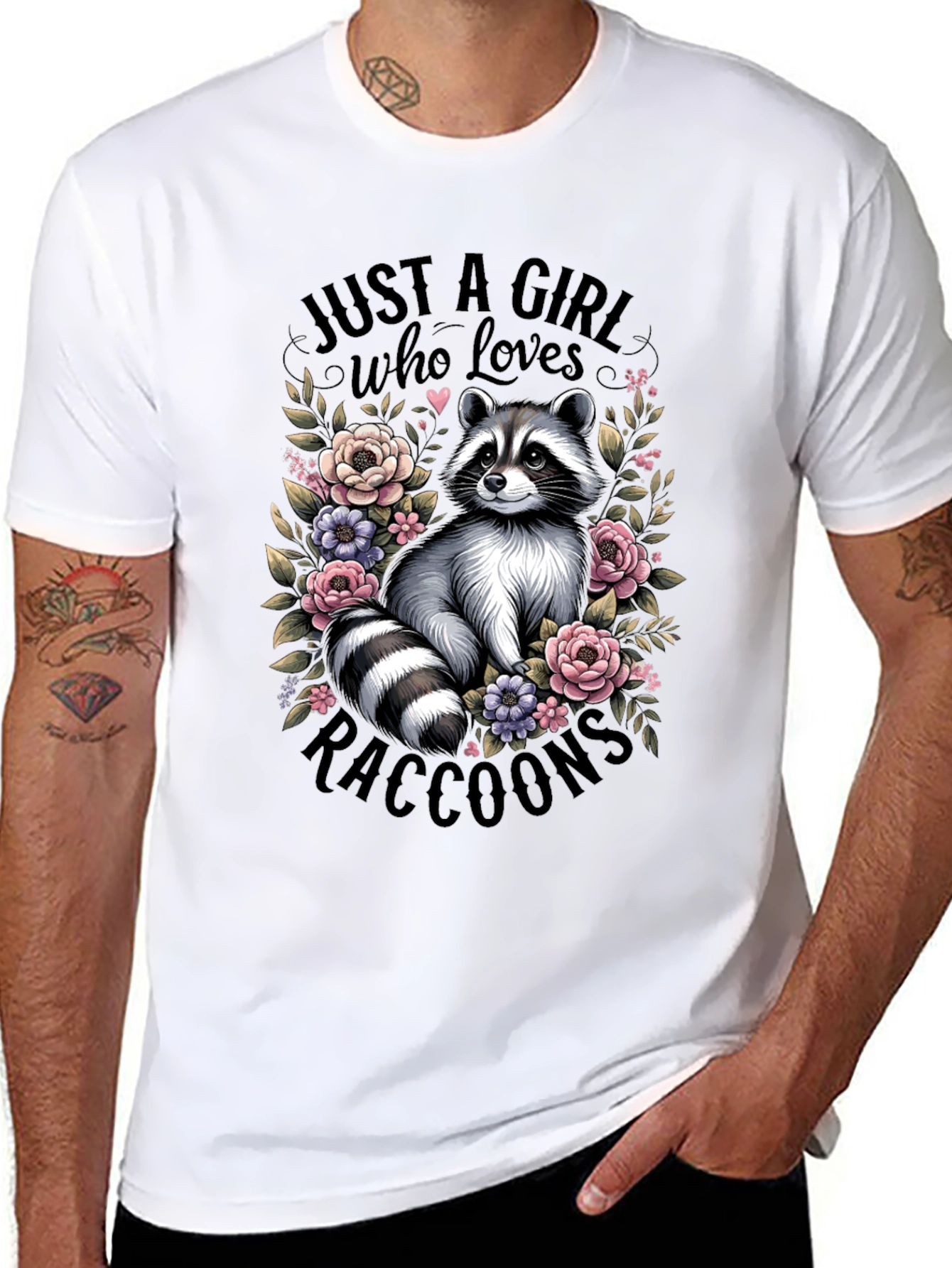 Just A Girl Who Loves Raccoons Black T-Shirt