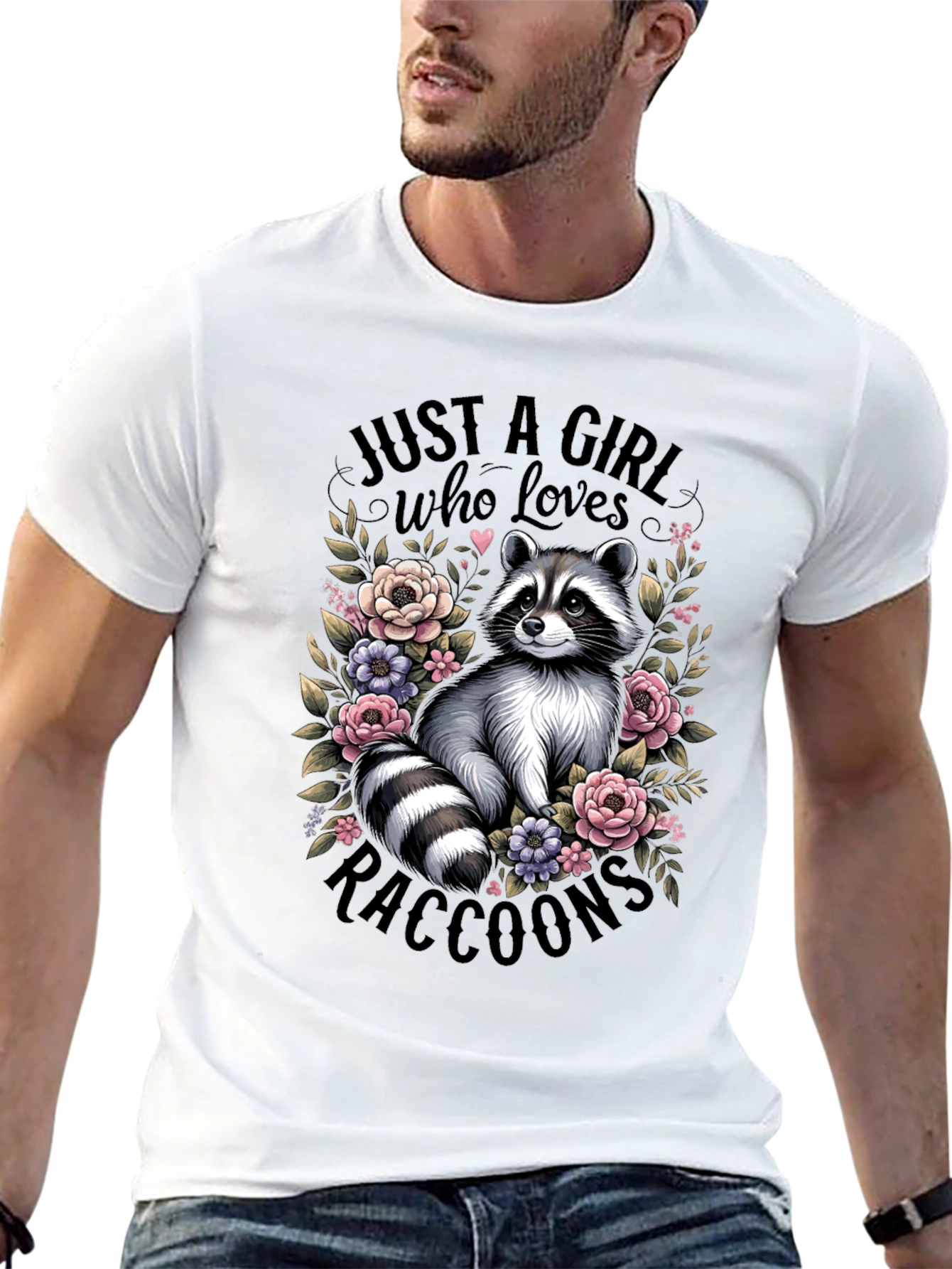 Just A Girl Who Loves Raccoons Black T-Shirt