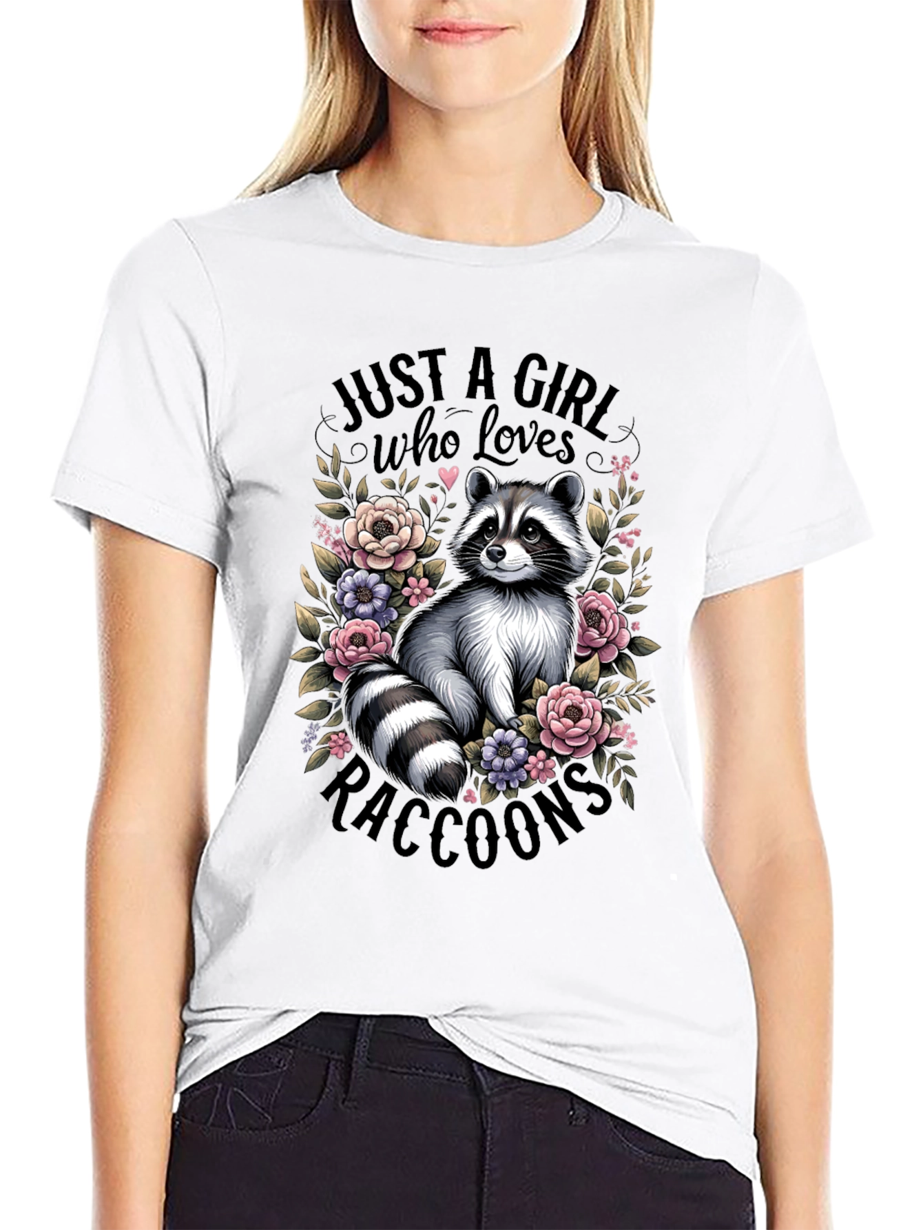 Just A Girl Who Loves Raccoons Black T-Shirt