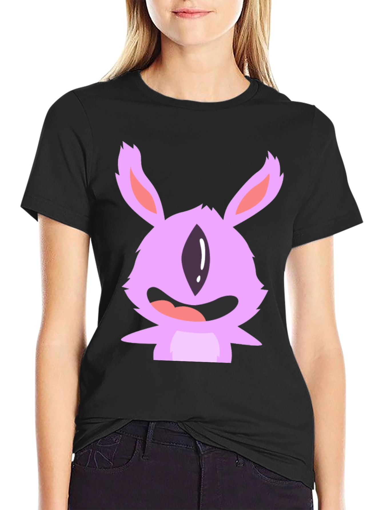 Cute Monster Graphic Tee - Black Cotton T-Shirt