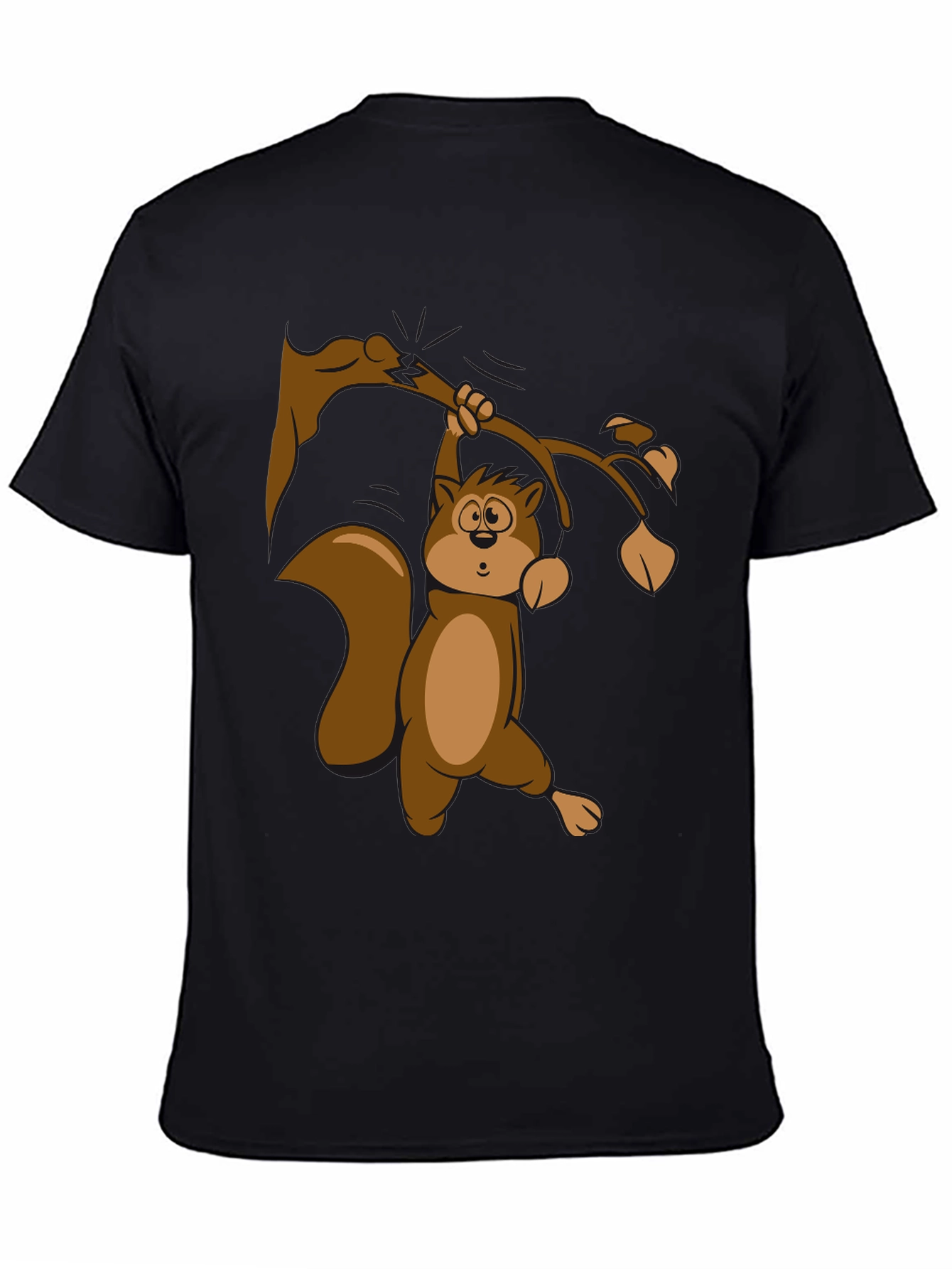 Squirrel on Branch T-Shirt - Black Cotton Tee