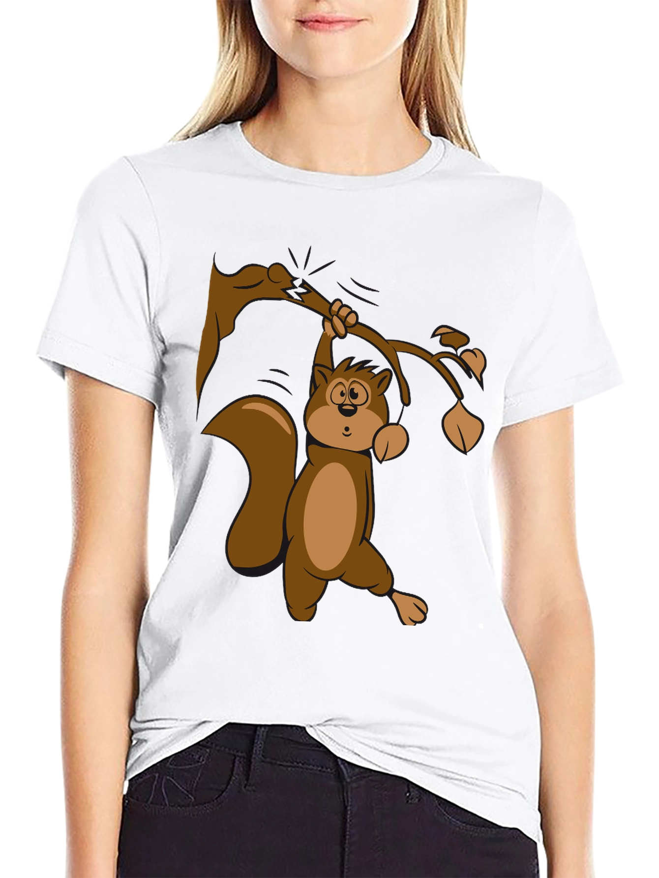 Squirrel on Branch T-Shirt - Black Cotton Tee