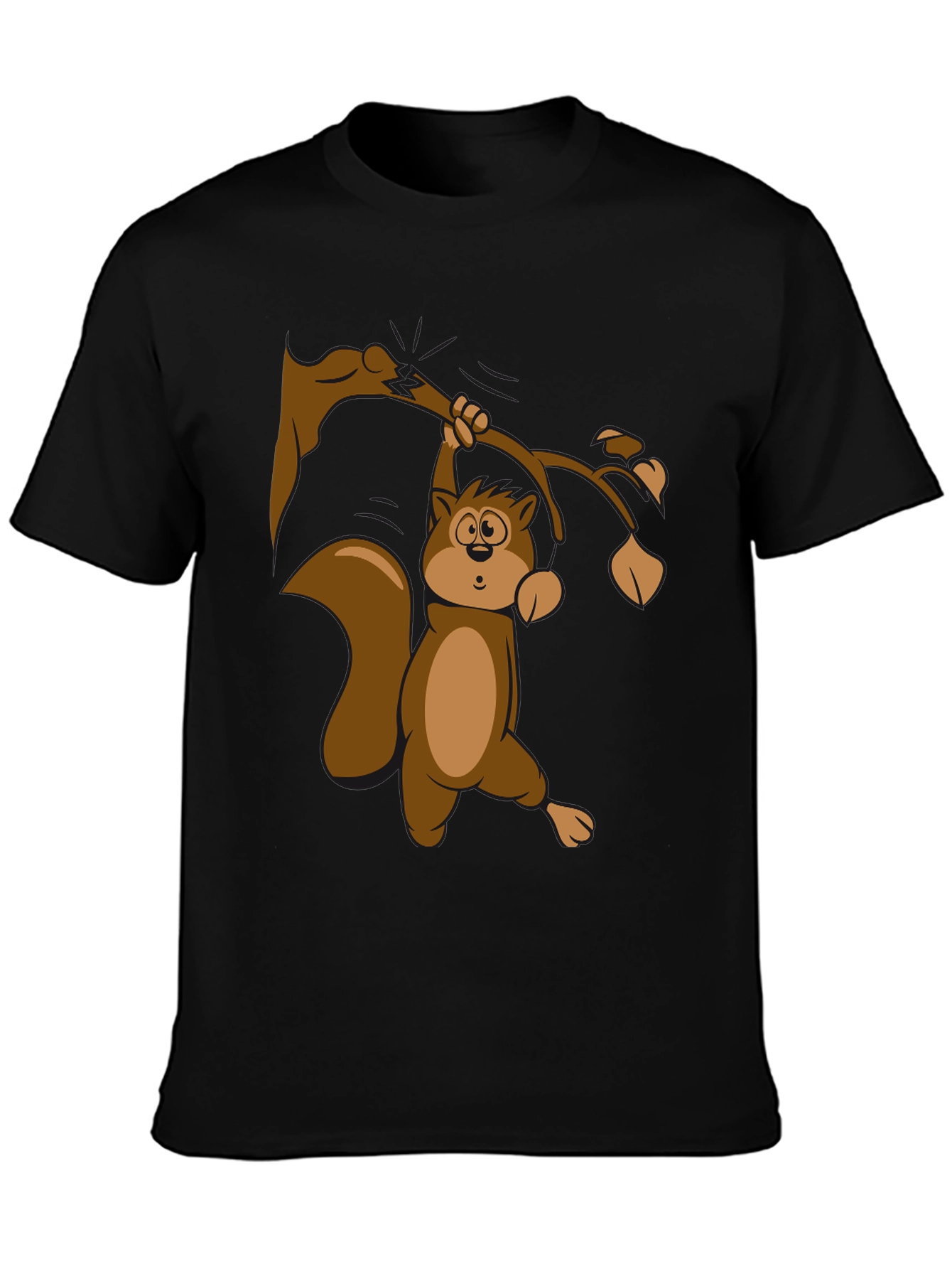 Squirrel on Branch T-Shirt - Black Cotton Tee