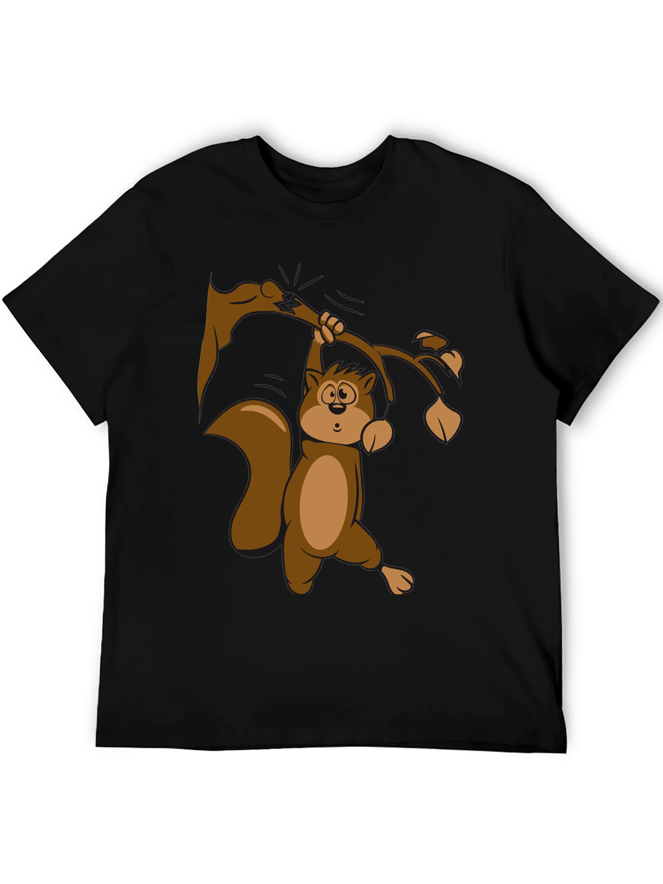 Squirrel on Branch T-Shirt - Black Cotton Tee