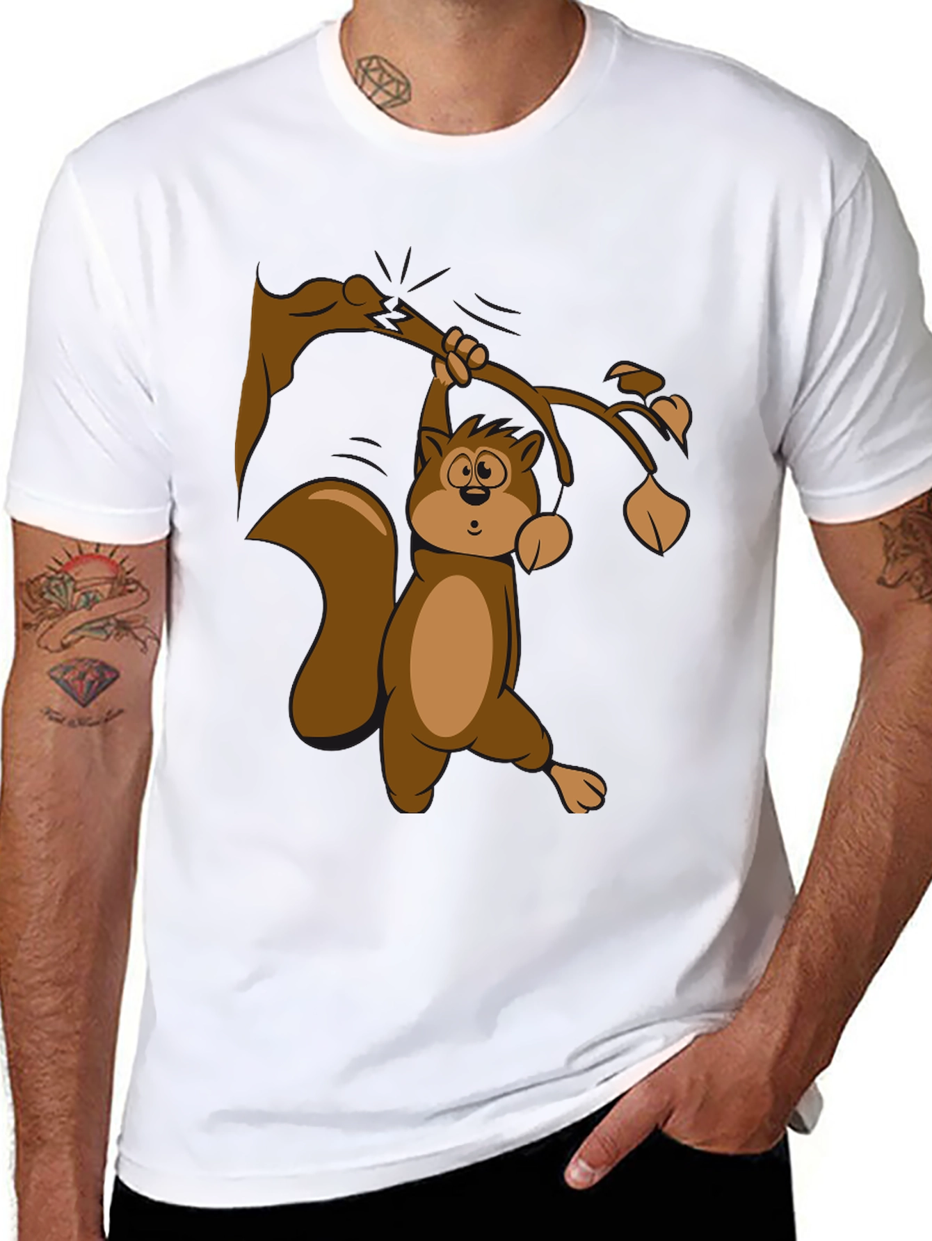 Squirrel on Branch T-Shirt - Black Cotton Tee