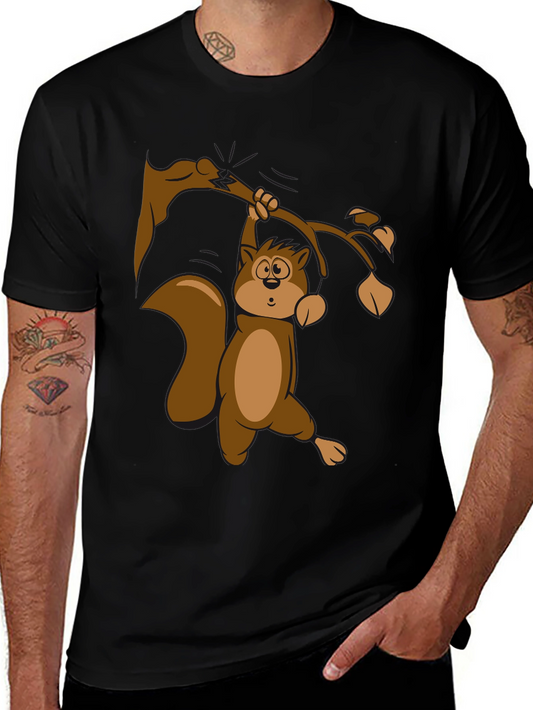 Squirrel on Branch T-Shirt - Black Cotton Tee