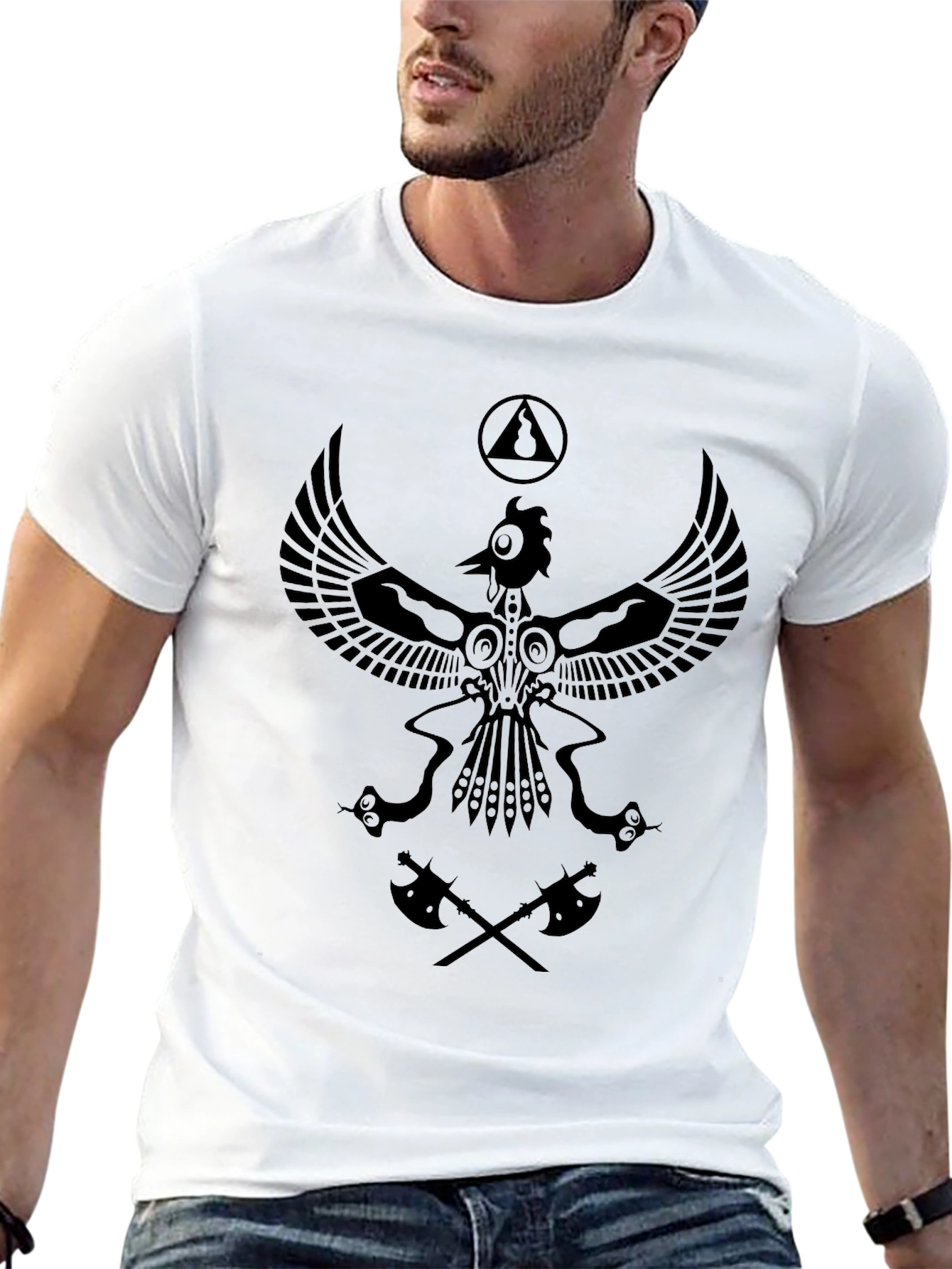 Black Graphic Tee - Bird Axes Design