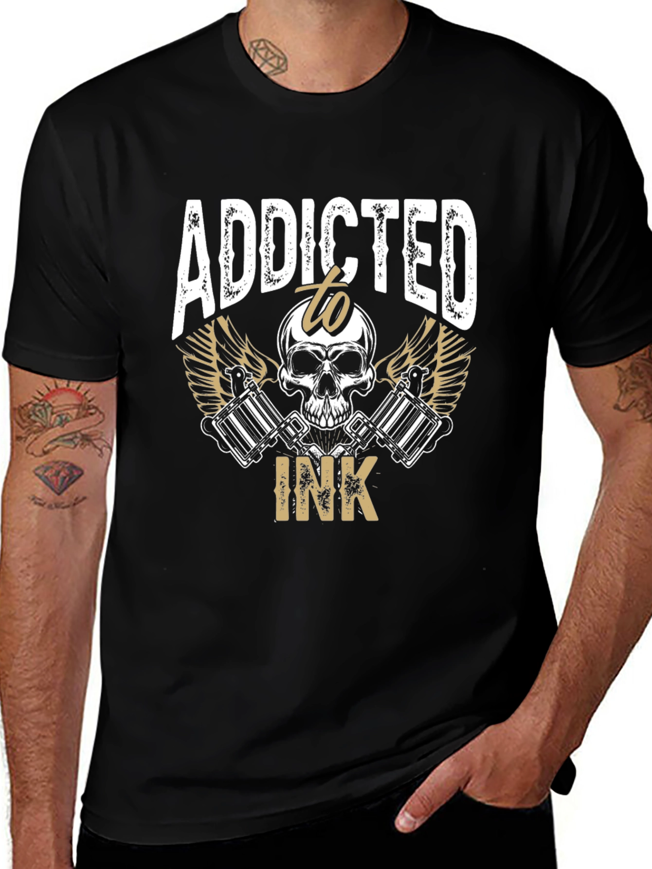 Addicted to Ink Tattoo Skull Graphic Tee