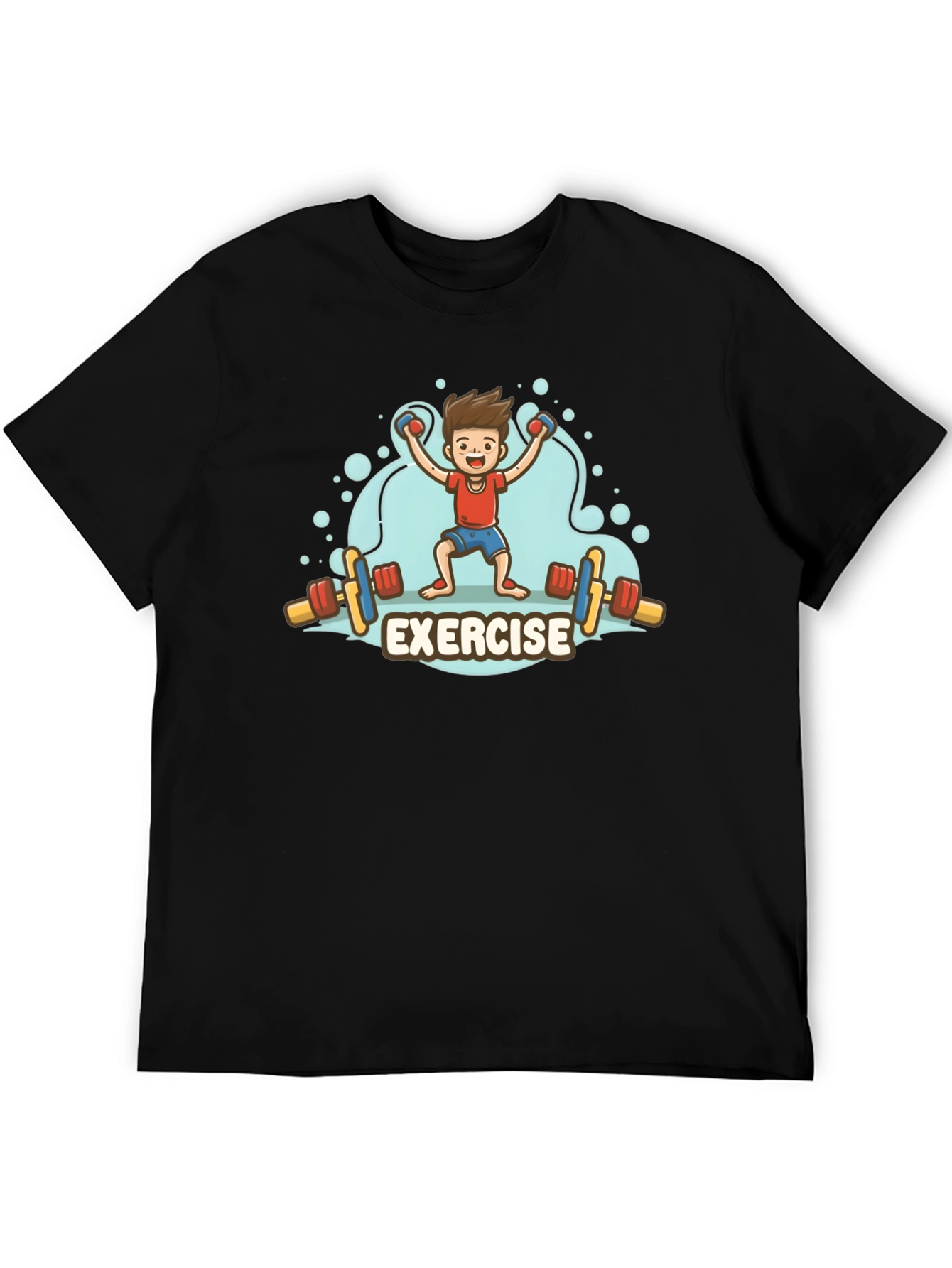 Exercise Cartoon Graphic Black T-Shirt