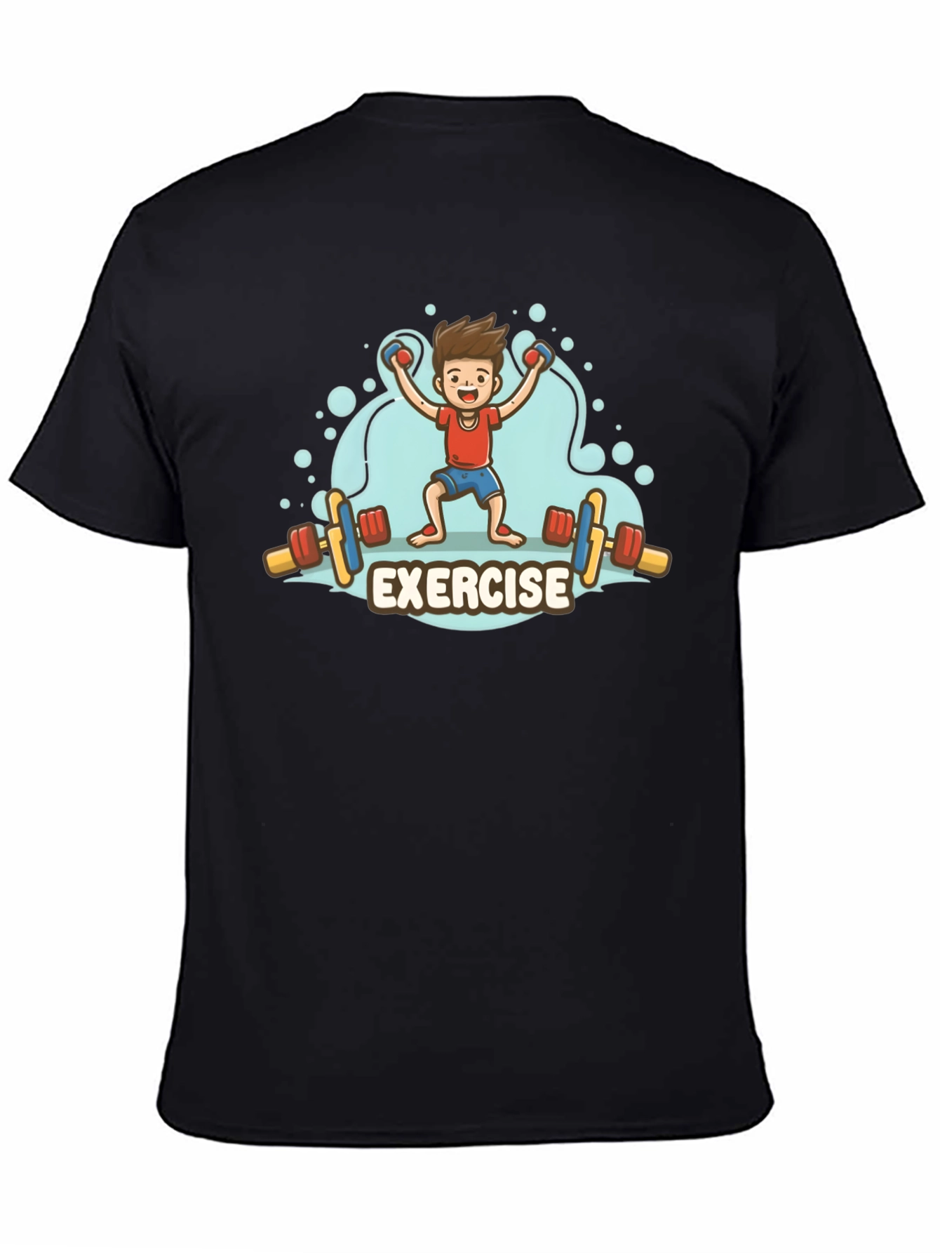 Exercise Cartoon Graphic Black T-Shirt
