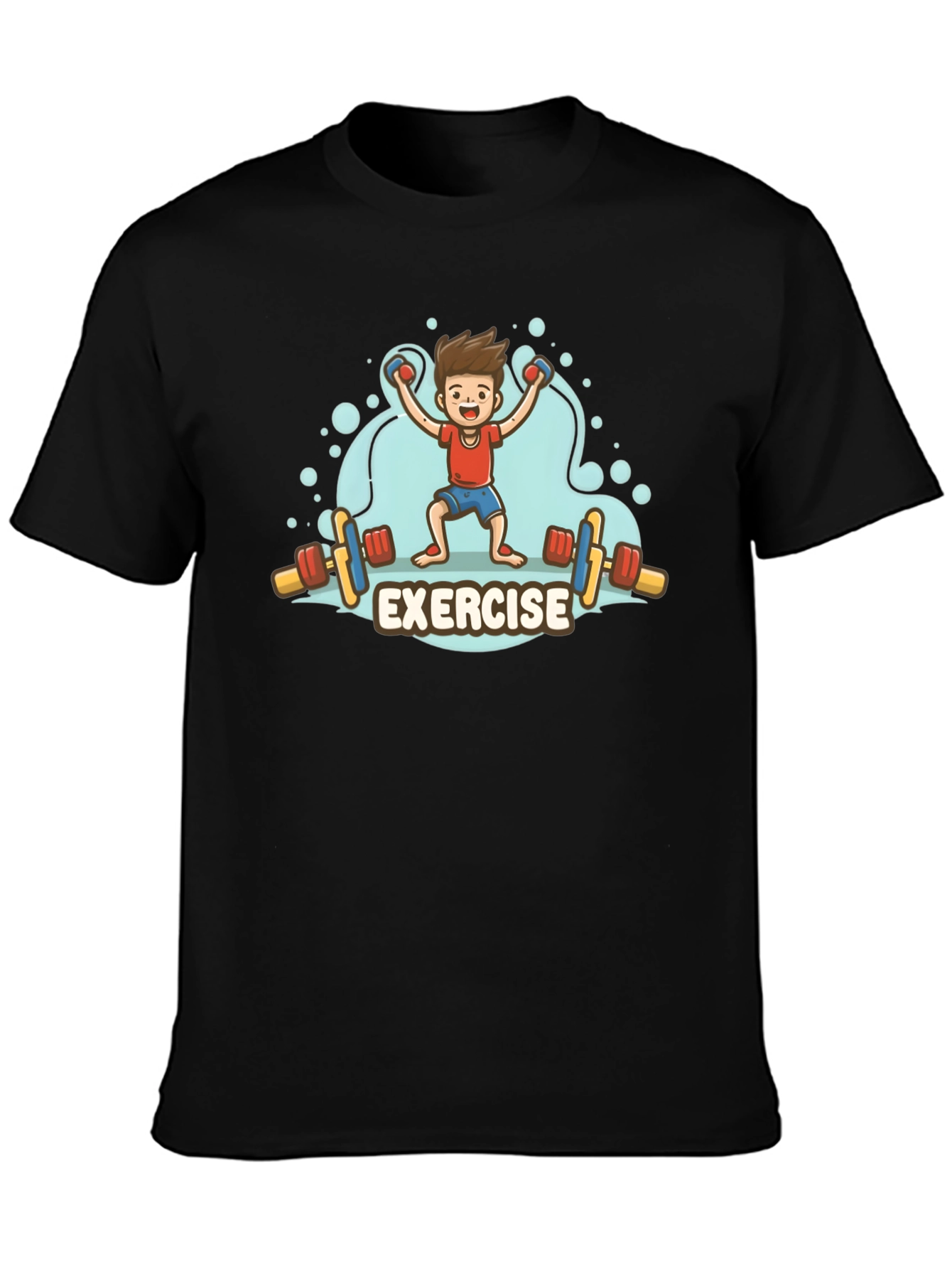Exercise Cartoon Graphic Black T-Shirt
