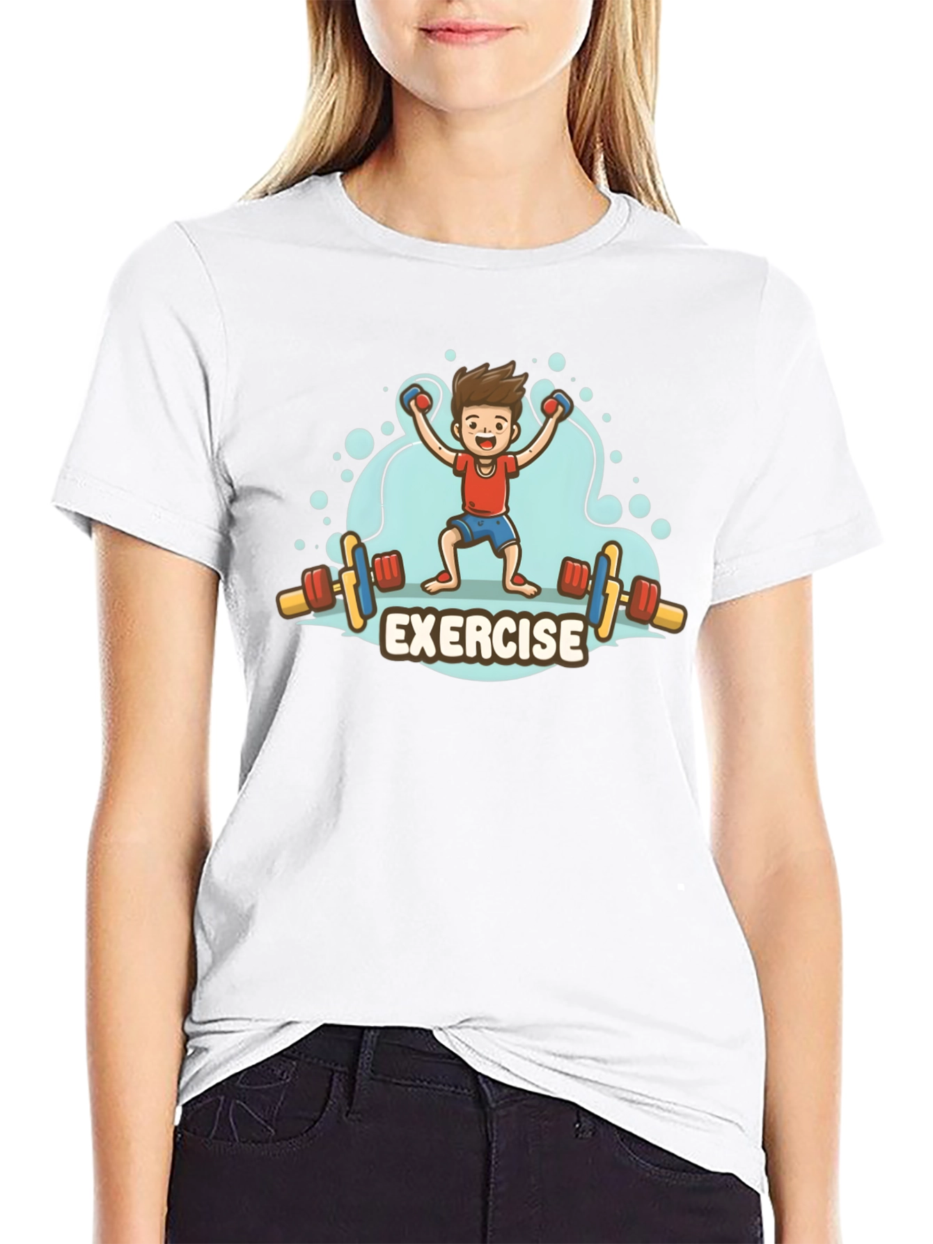 Exercise Cartoon Graphic Black T-Shirt