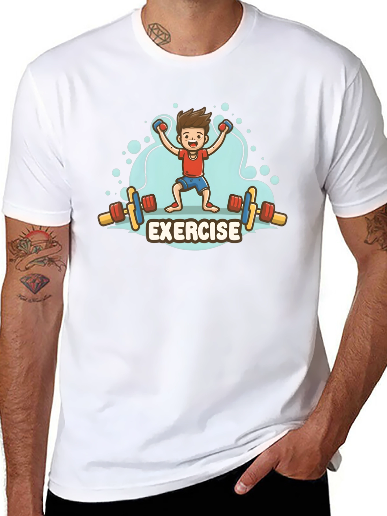 Exercise Cartoon Graphic Black T-Shirt