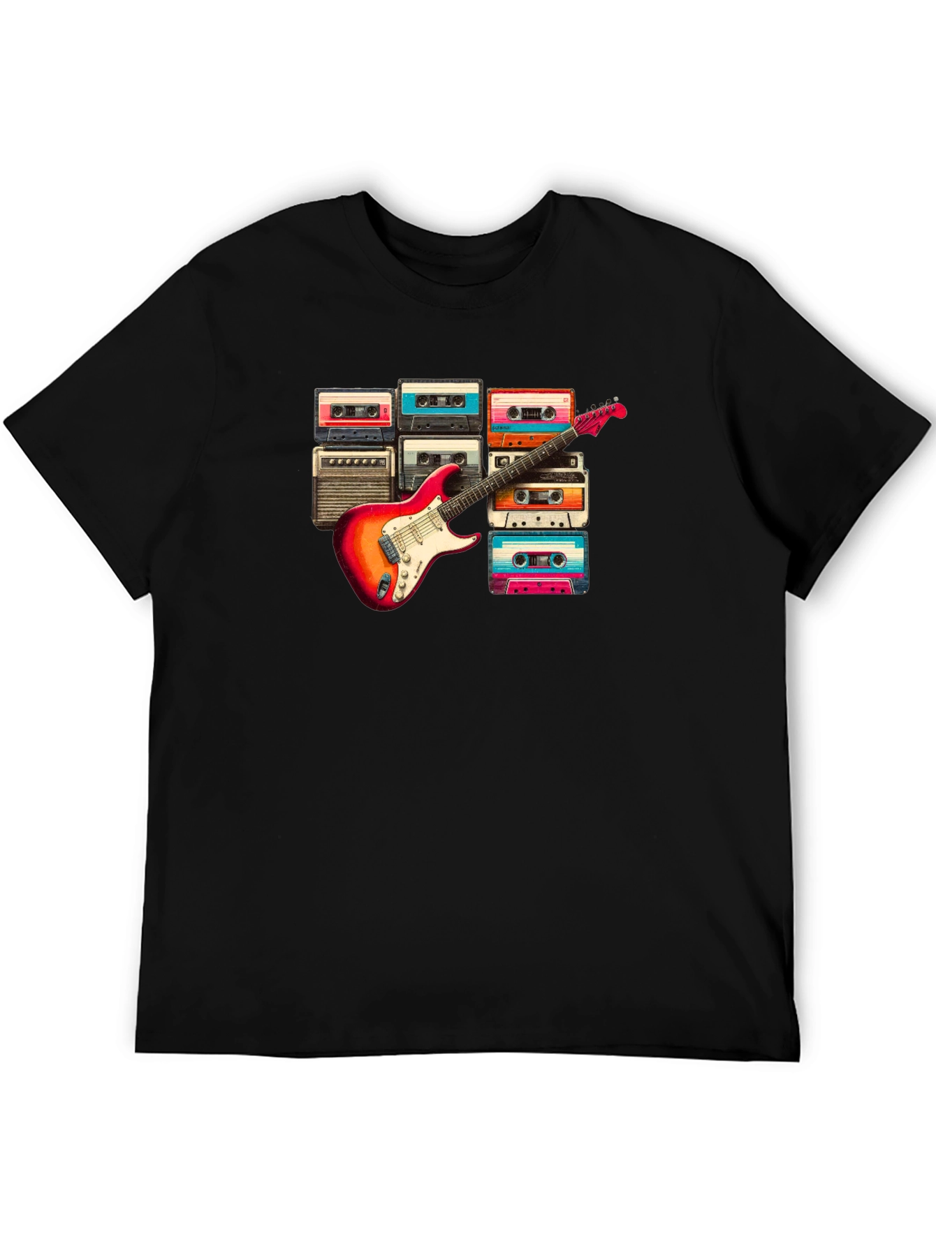 Retro Music T-Shirt - Guitar & Cassette Design
