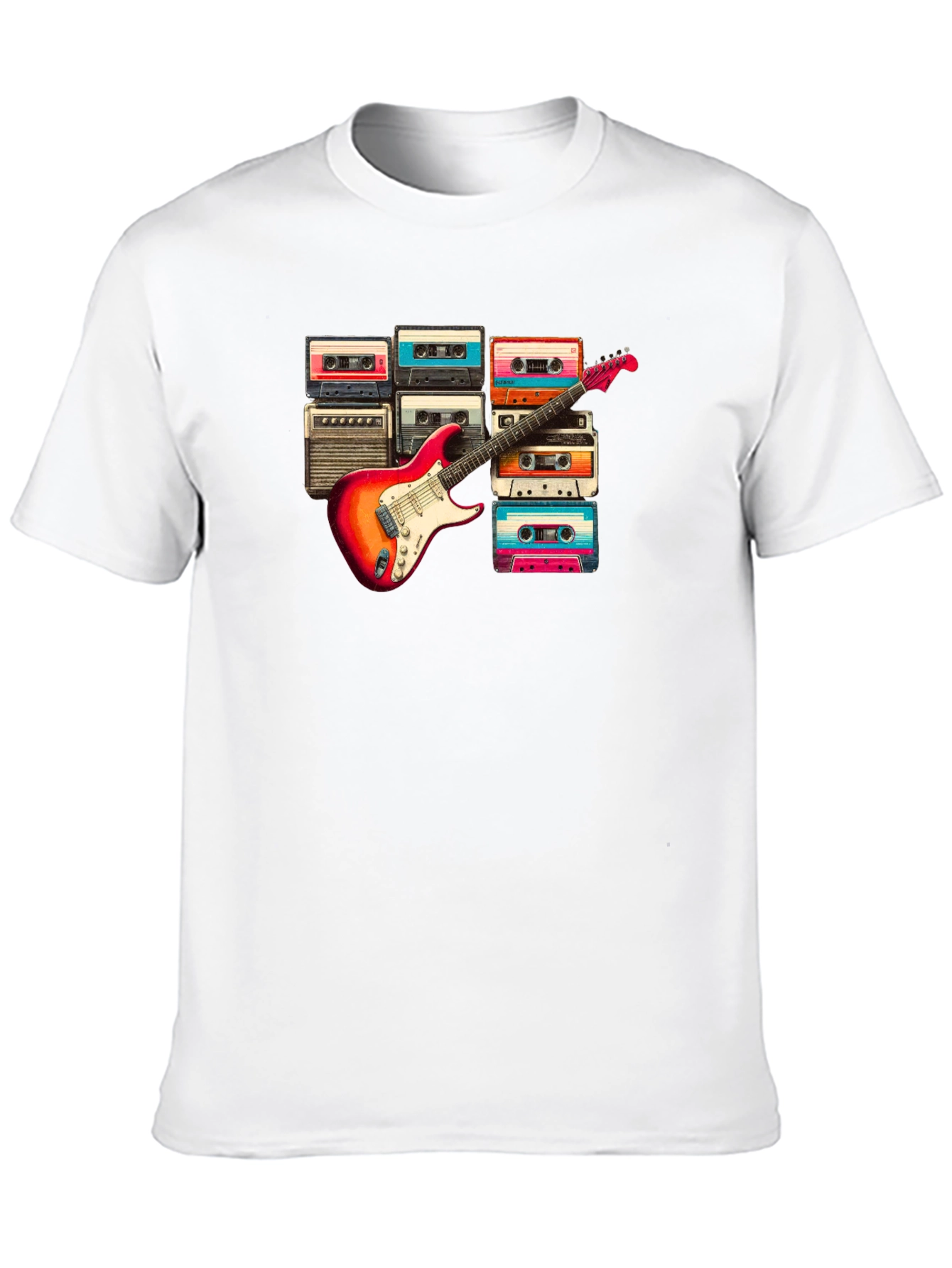 Retro Music T-Shirt - Guitar & Cassette Design