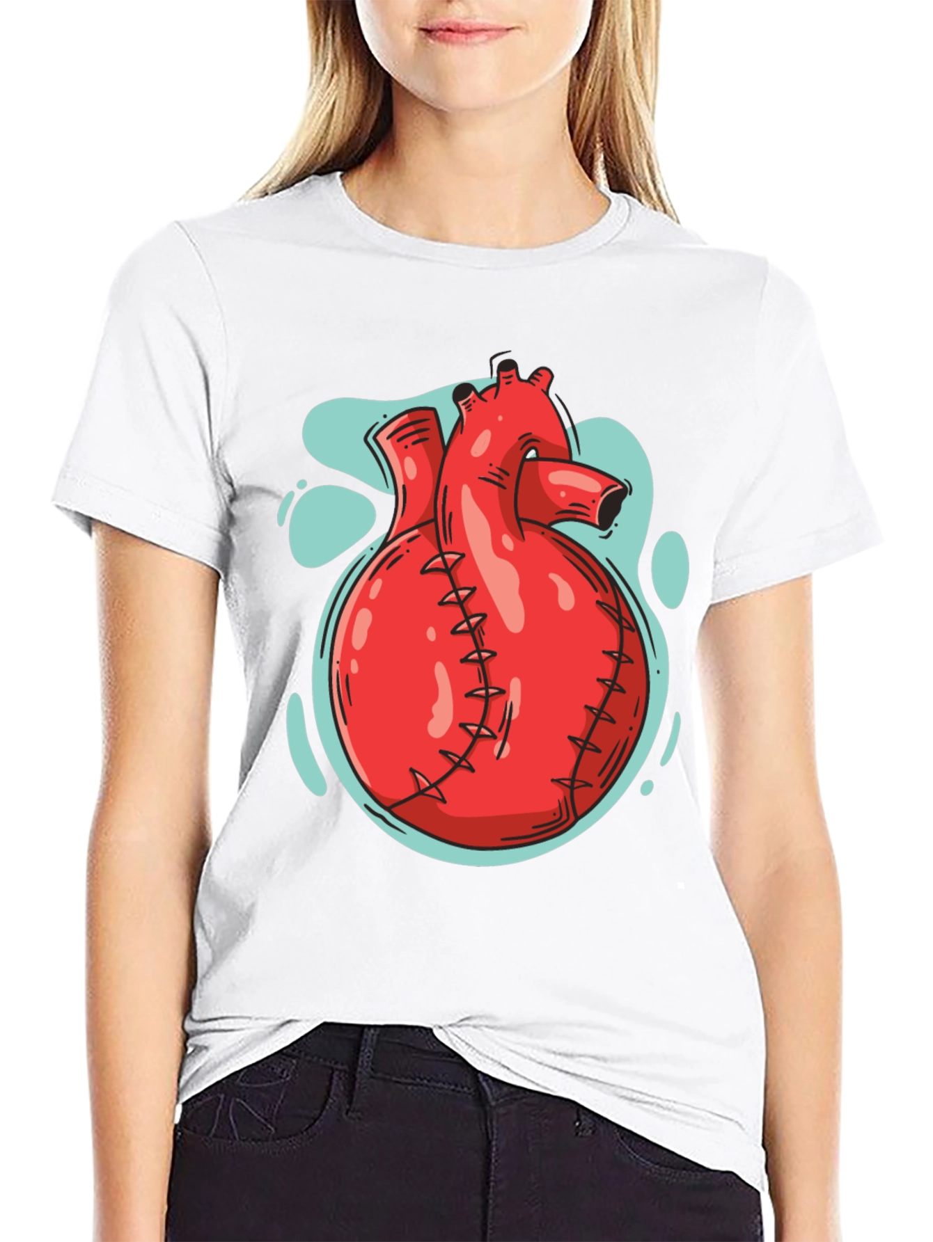 Anatomical Heart Graphic Tee - Black Cotton T-Shirt