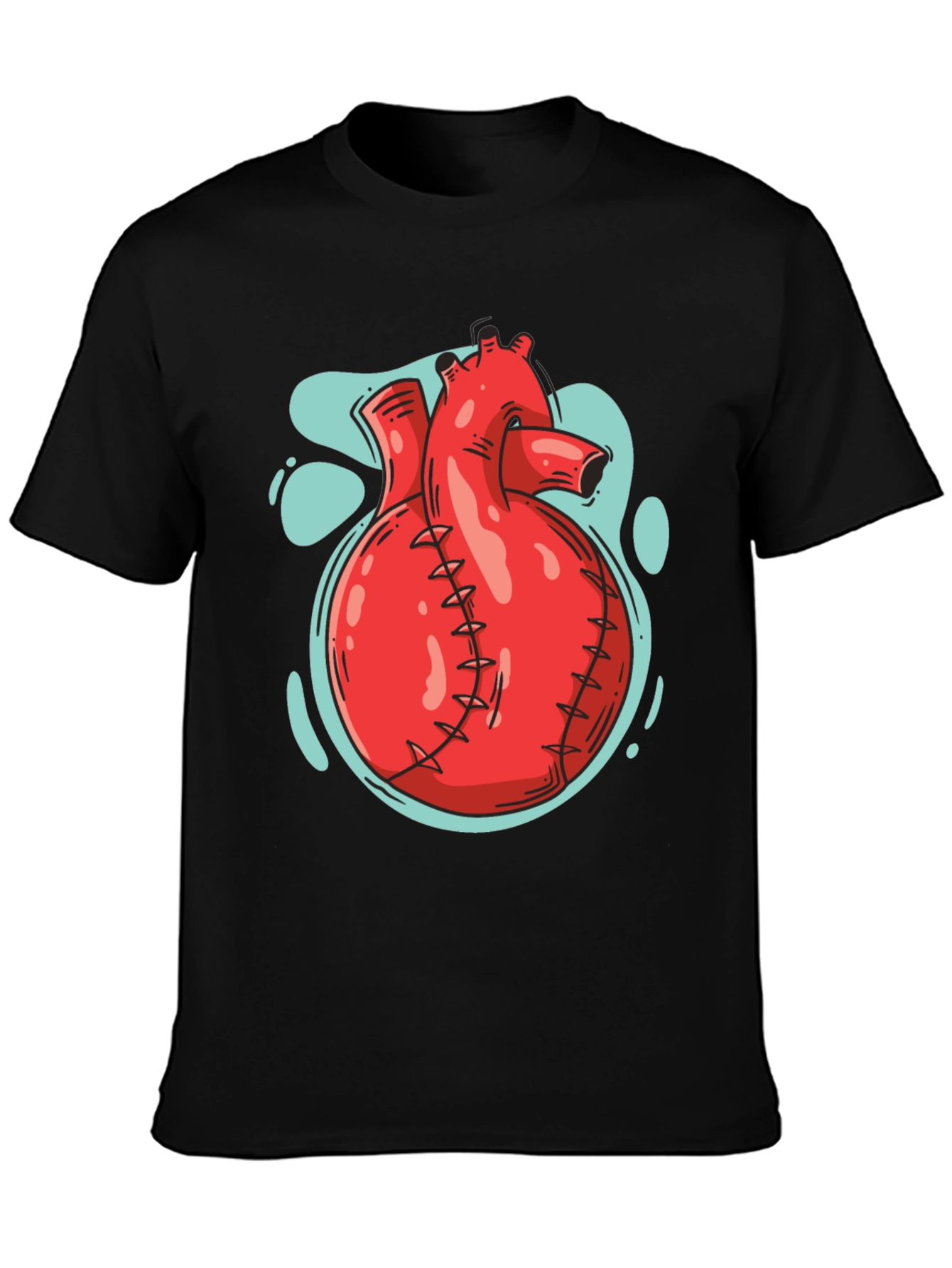Anatomical Heart Graphic Tee - Black Cotton T-Shirt