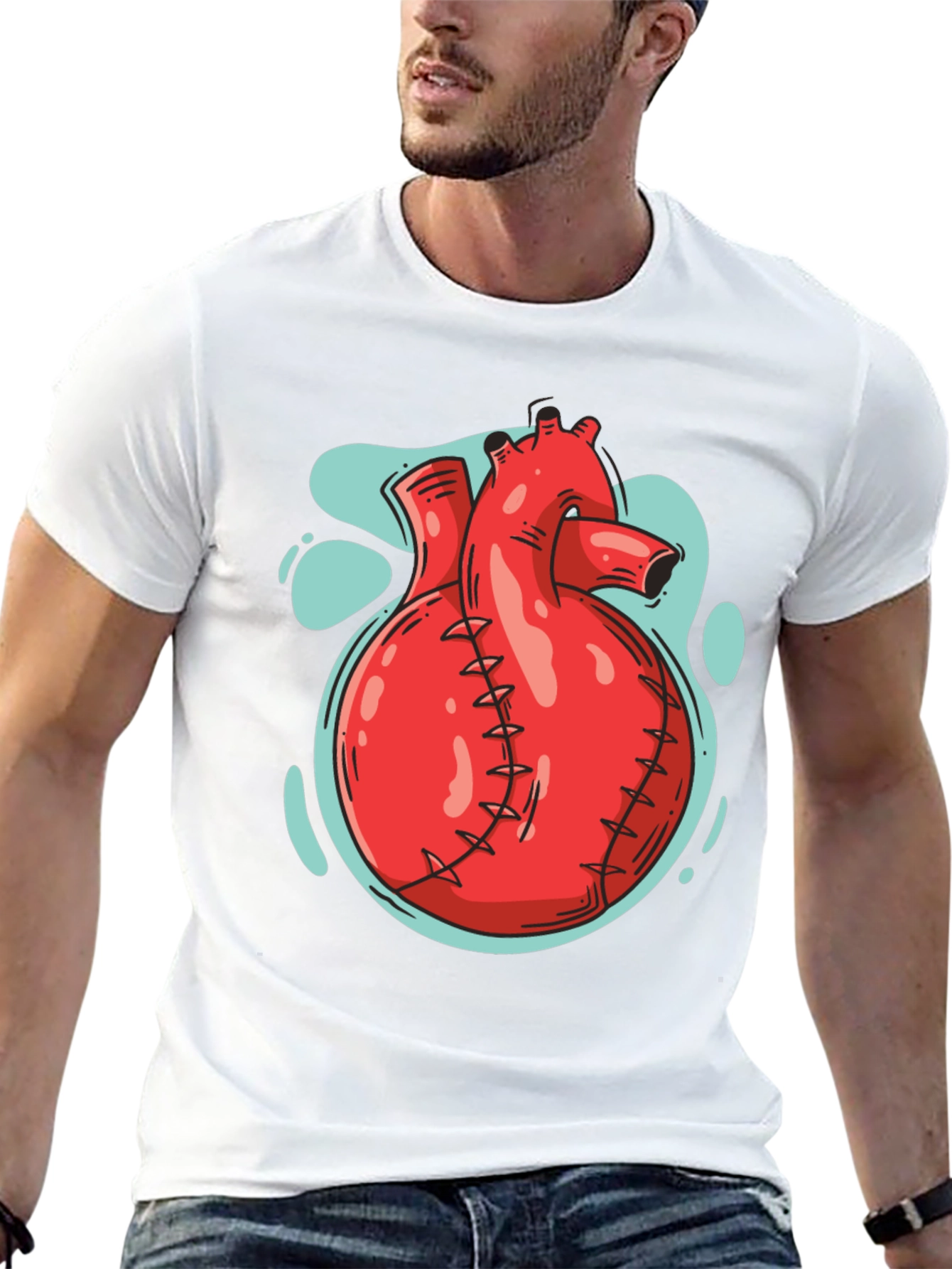 Anatomical Heart Graphic Tee - Black Cotton T-Shirt