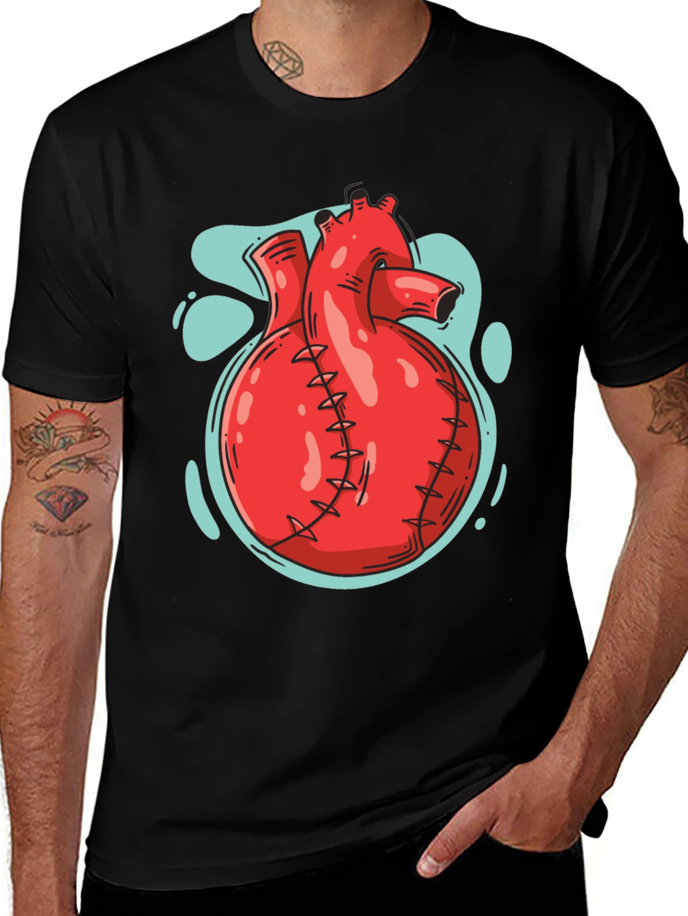 Anatomical Heart Graphic Tee - Black Cotton T-Shirt