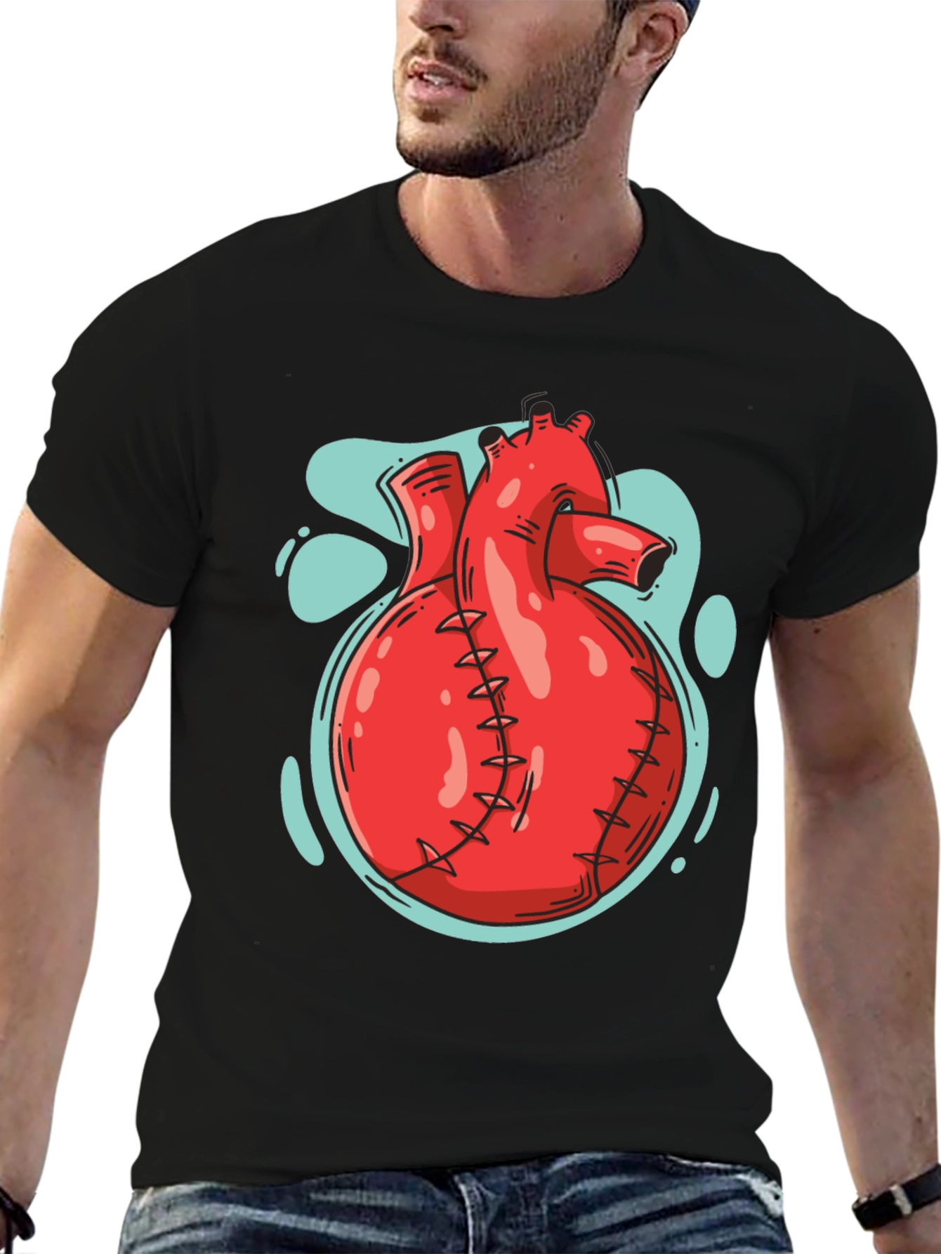 Anatomical Heart Graphic Tee - Black Cotton T-Shirt