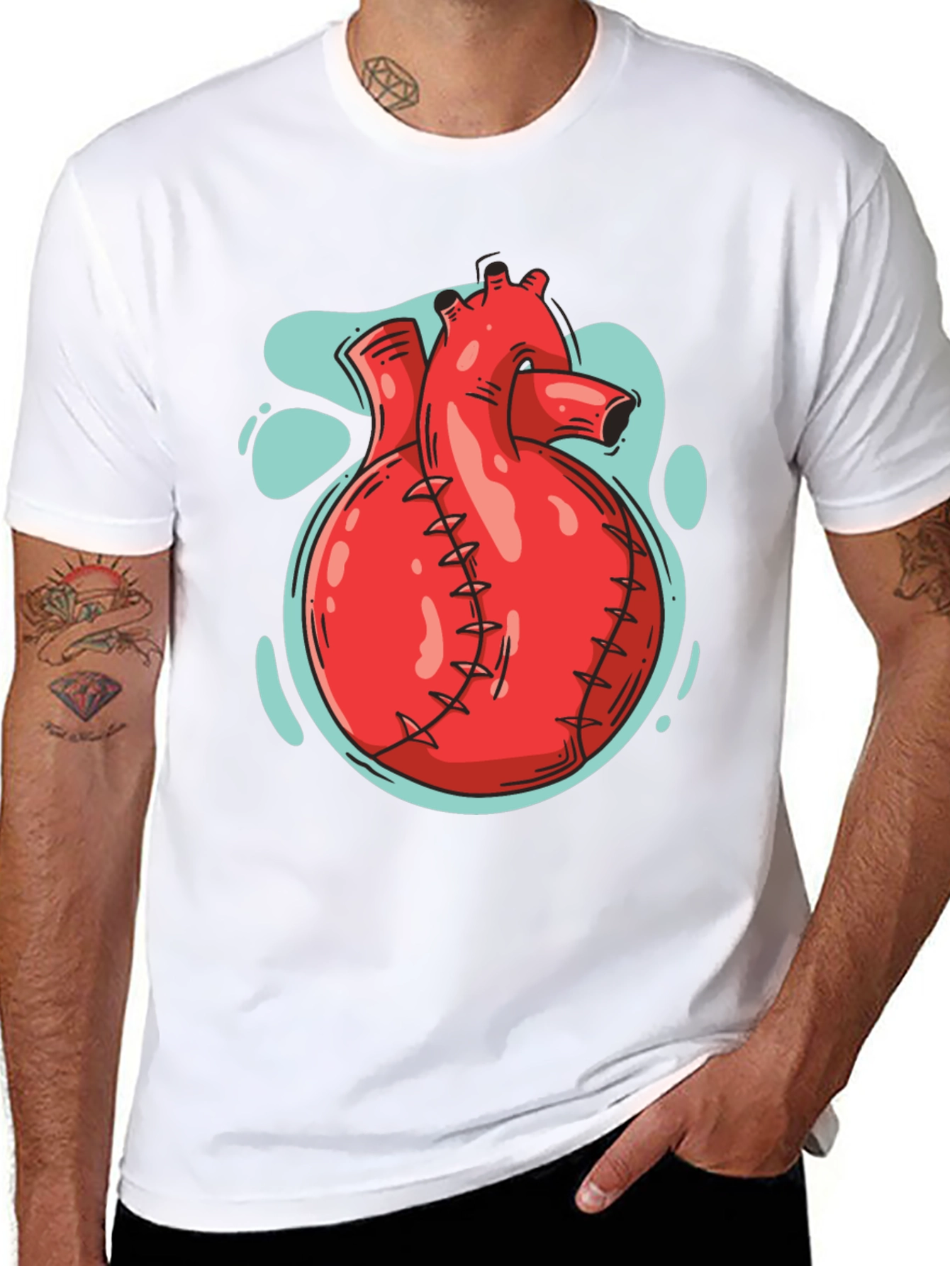 Anatomical Heart Graphic Tee - Black Cotton T-Shirt