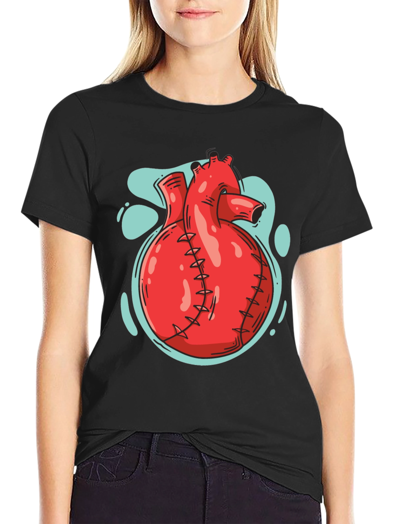 Anatomical Heart Graphic Tee - Black Cotton T-Shirt