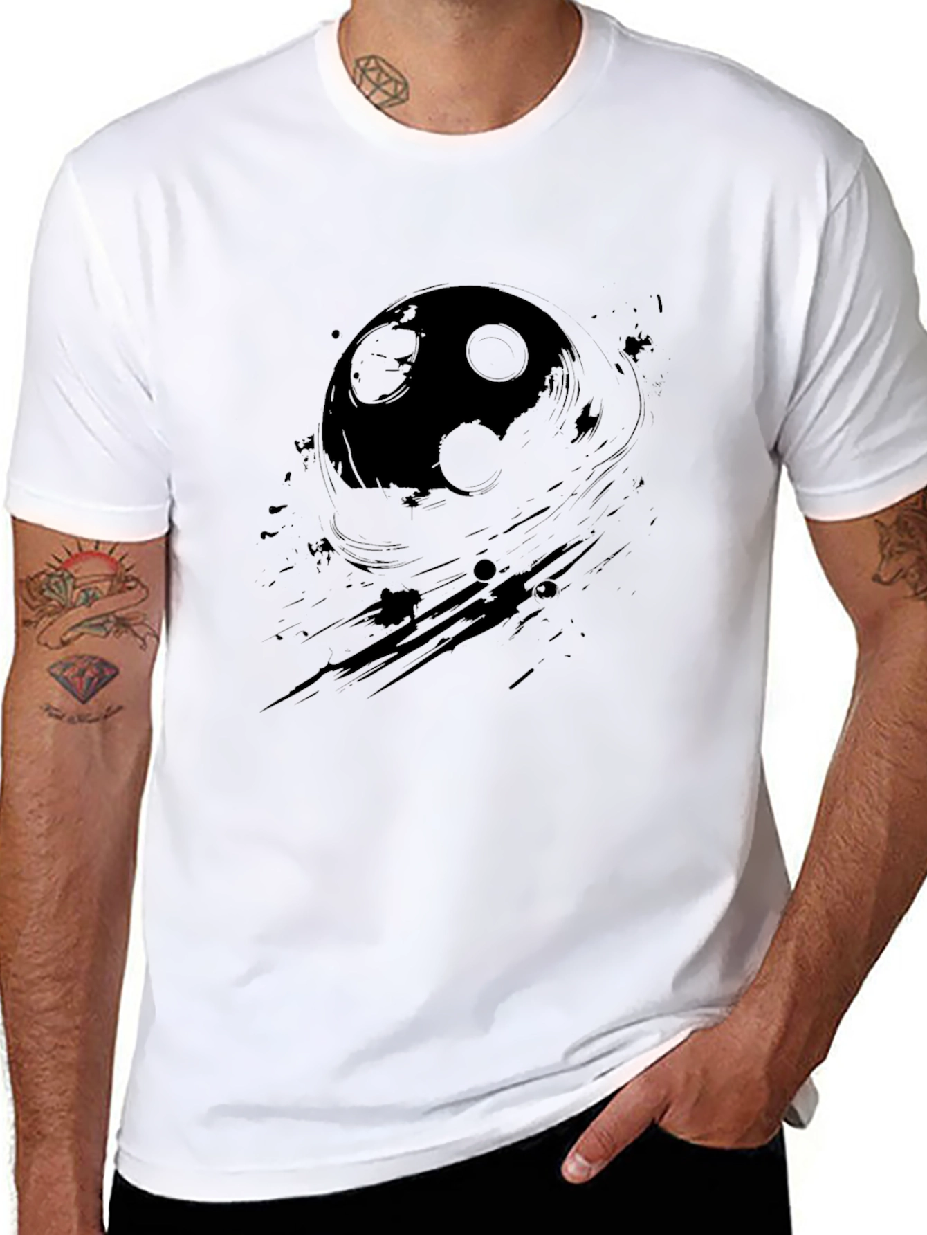 Black Graphic Print T-Shirt - Abstract Moon Design